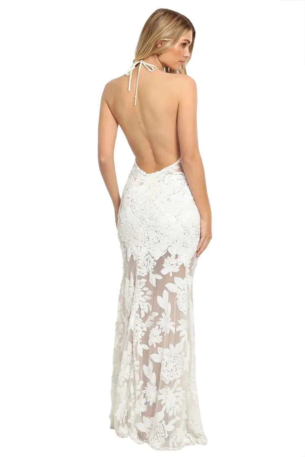 Ae'lkemi Floral Sequin Backless Dress White Size 10 - Image 3