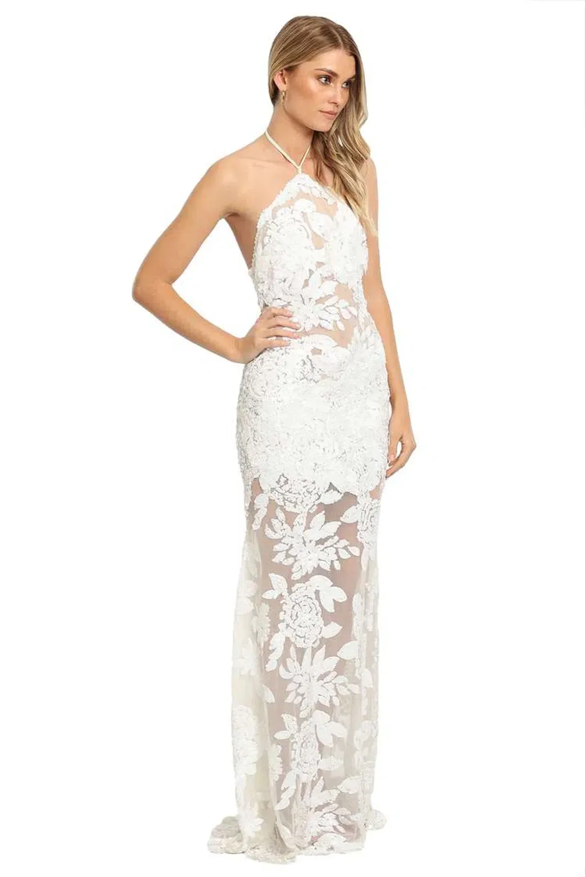 Ae'lkemi Floral Sequin Backless Dress White Size 10 - Image 2