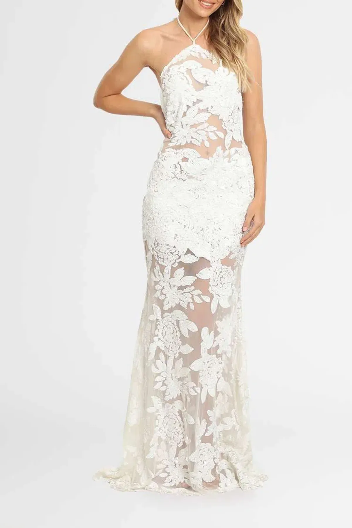 Ae'lkemi Floral Sequin Backless Dress White Size 6 - Image 1
