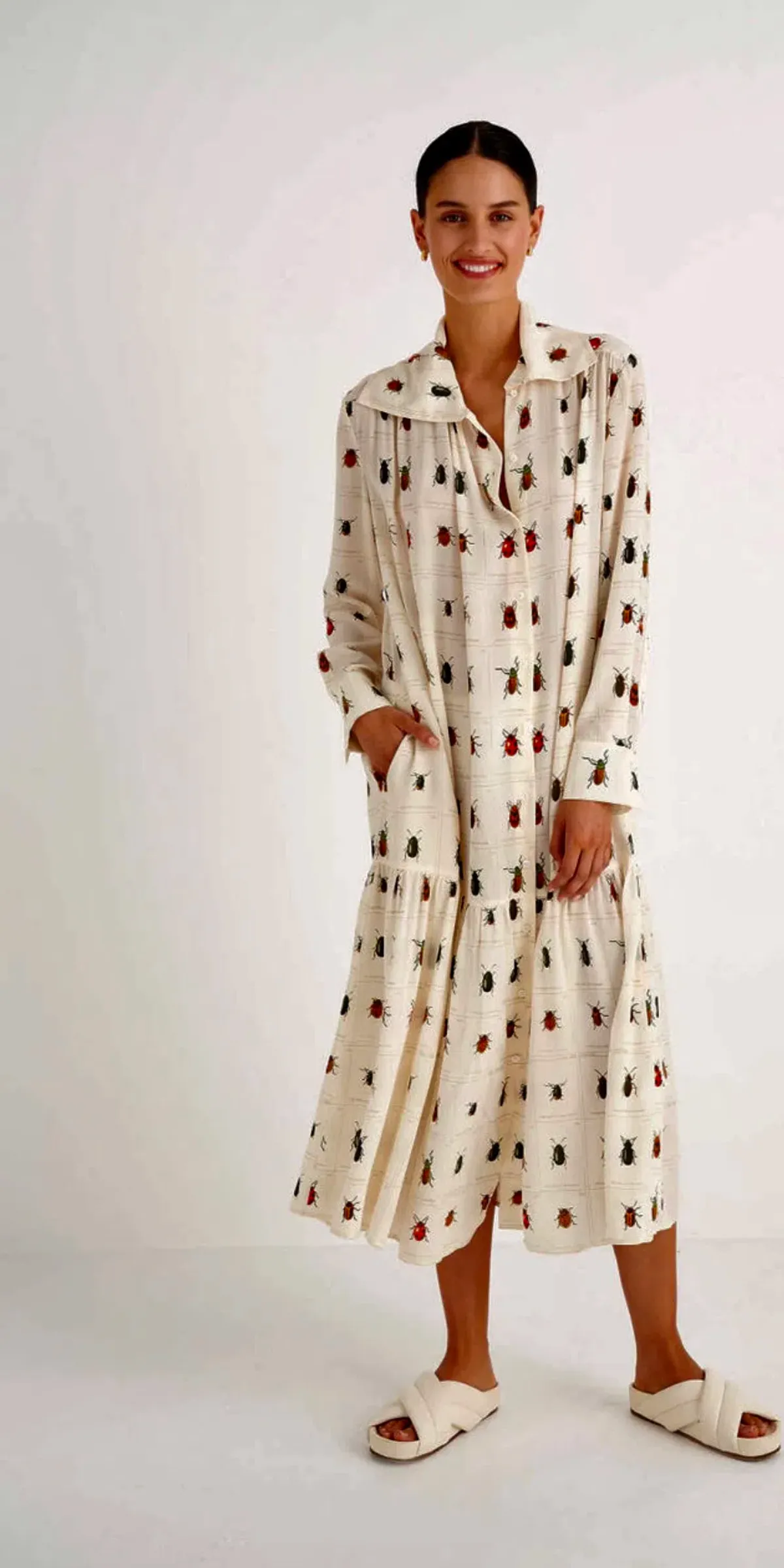 Oroton Beetle Print Dress in Cream Size 10 - Image 2
