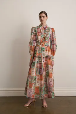 Kate Ford Cairo Long Layered Gown Multi Print Size 3/AU 12 for rent on The Volte - image 1