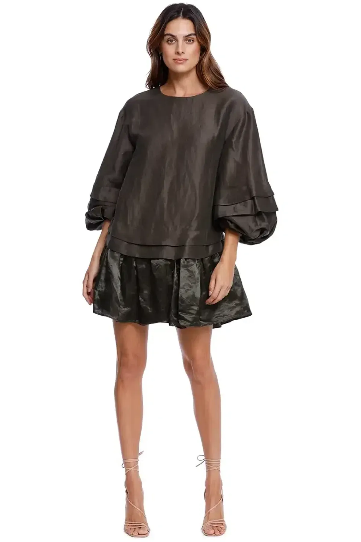 AJE Gracious Smock Dress in Khaki Matte Size 10 - Image 1
