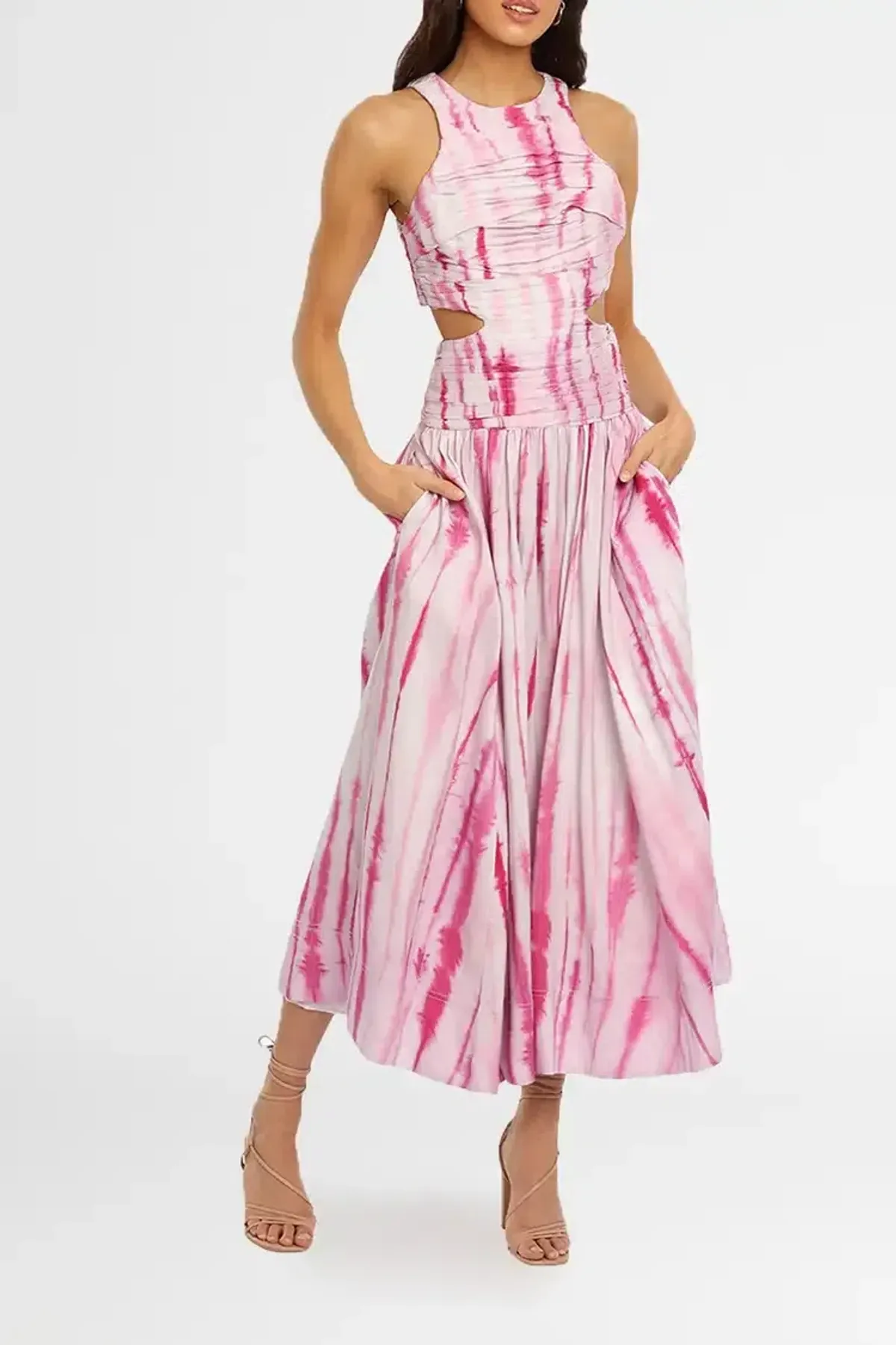 AJE Introspect Ripple Midi Dress in Pink Size 10 for rent on The Volte - main image