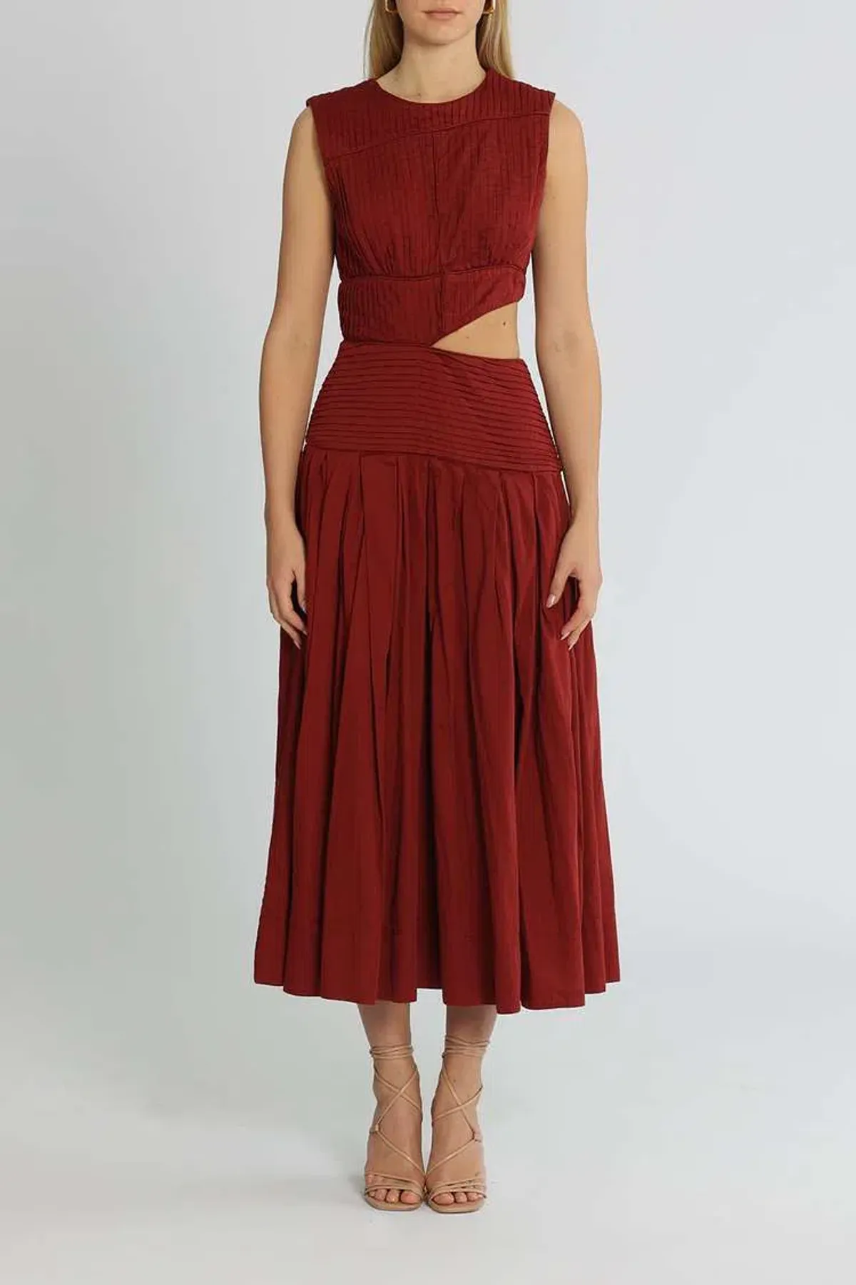 AJE Cascade Cut Out Dress Burgundy Size 8 for rent on The Volte - main image