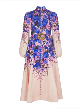 Zimmermann High Tide Buttoned Midi Dress Purple Ikat Floral Size 8 for rent on The Volte - image 4