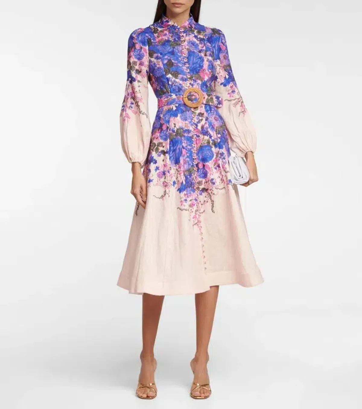 Zimmermann High Tide Buttoned Midi Dress Purple Ikat Floral Size 1 / AU 10 for rent on The Volte - main image