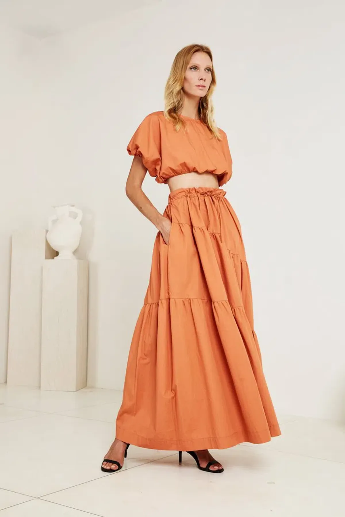 SWF Boutique Penthouse Cropped Tee & Drawstring Skirt Set Orange Size S / AU 8 for rent on The Volte - main image