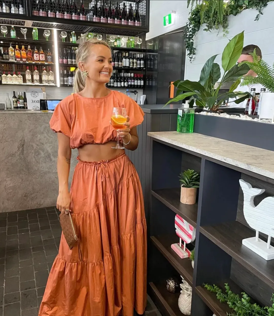 SWF Boutique Penthouse Cropped Tee & Drawstring Skirt Set Orange Size S / AU 8 for rent on The Volte - main image