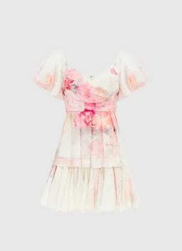 Leo Lin Fleur Ruffled Mini Dress in Bouquet Floral Print for rent on The Volte - image 1