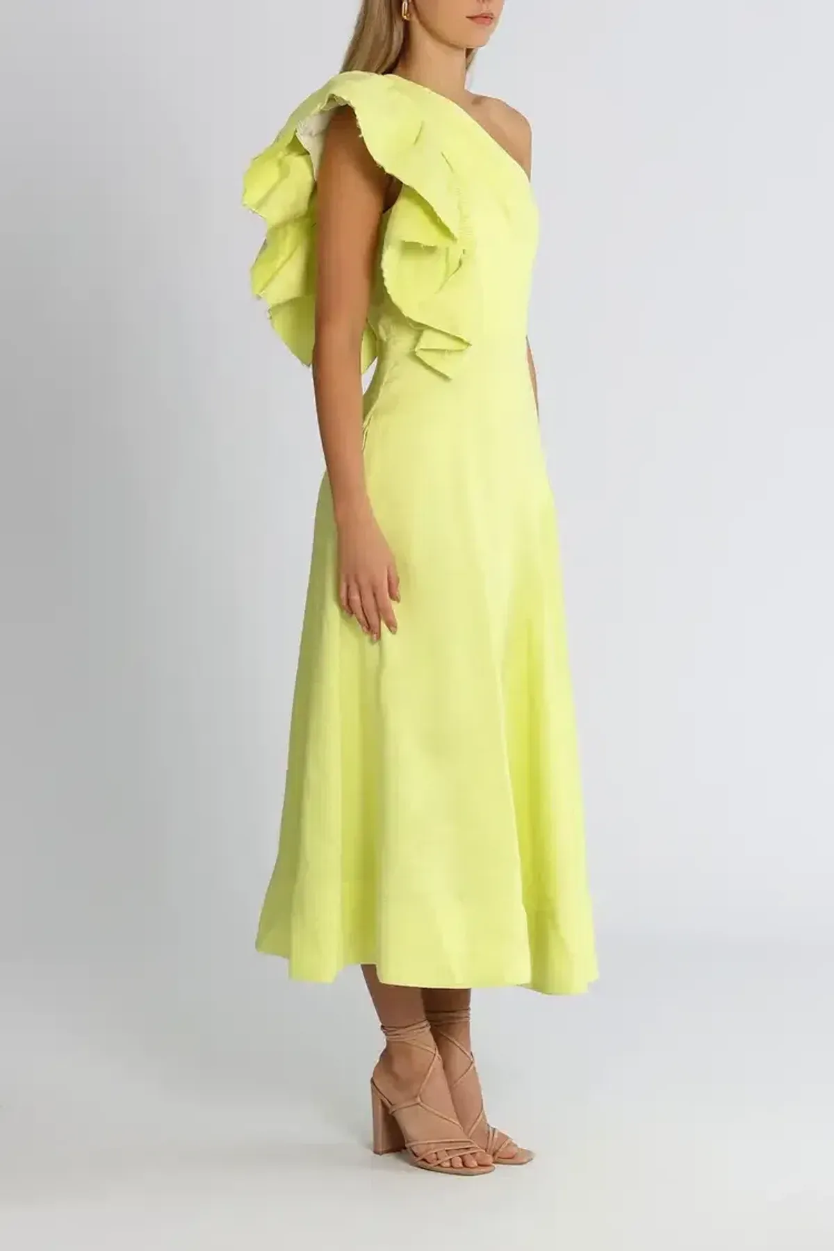 Aje Bonjour Asymmetric Midi Dress in Lime Green Size 14 - Image 2