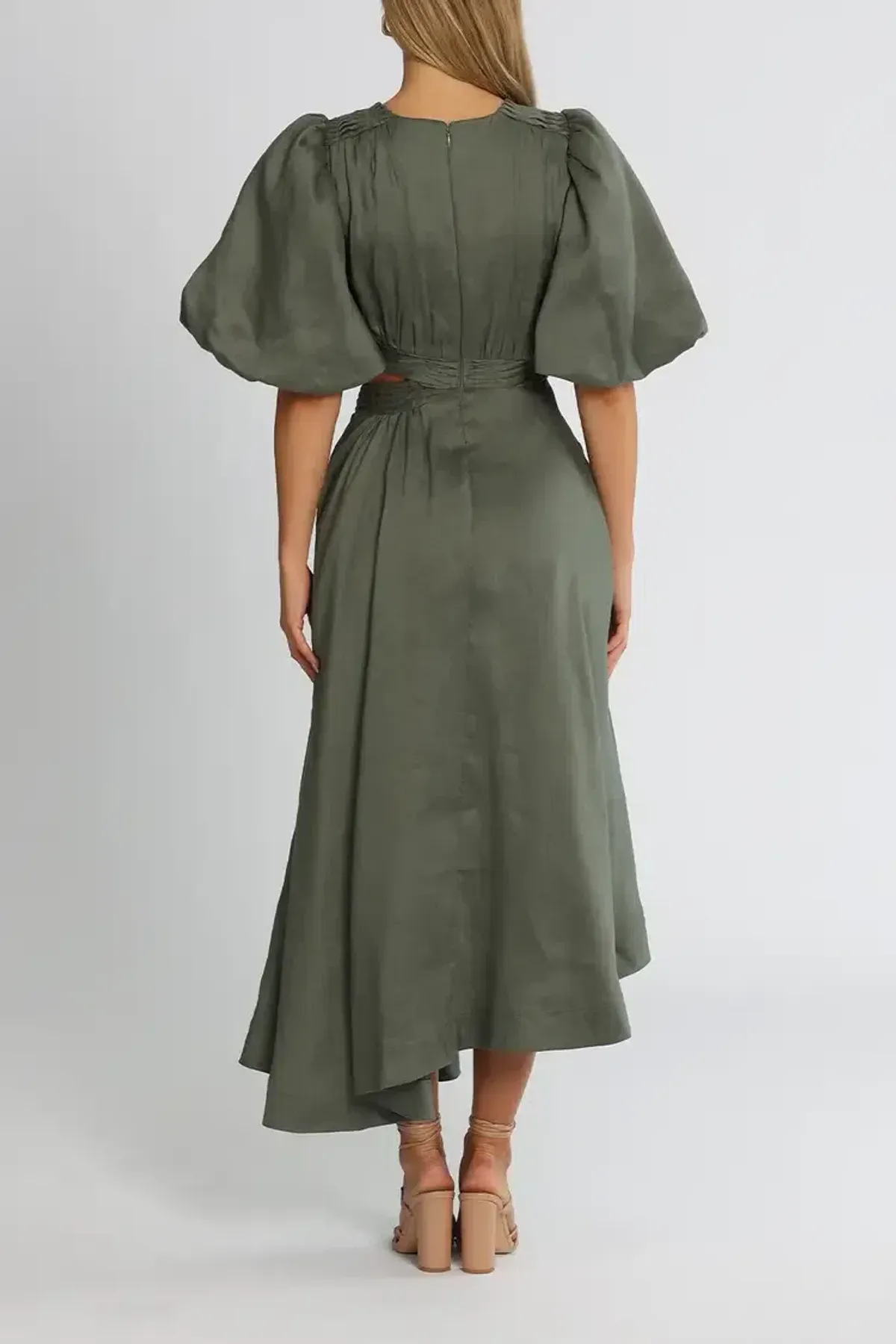 Aje Tidal Tucked Cut Out Midi Dress in Oakmoss Size 6 - Image 3
