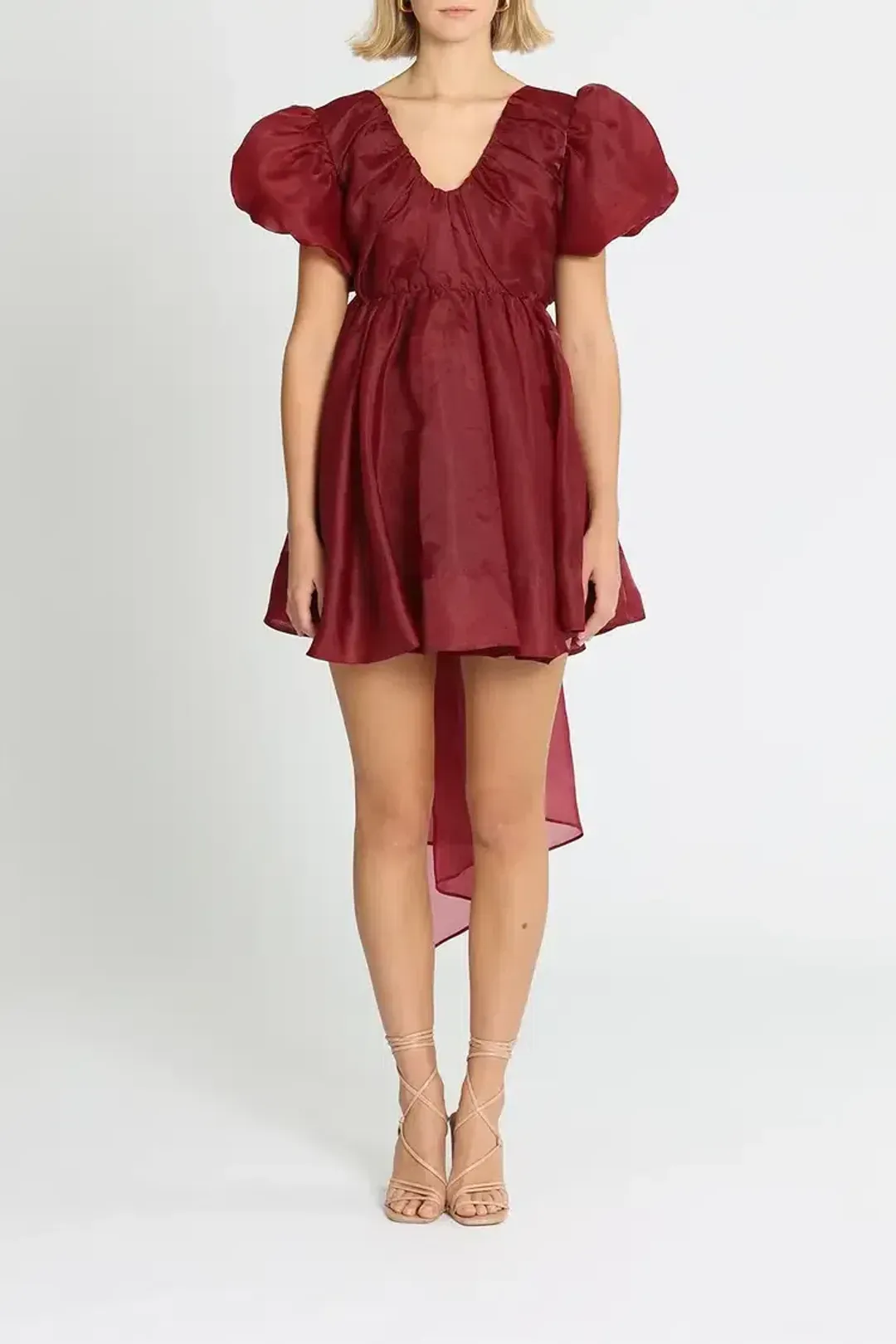 Aje Gretta Organza Mini Dress in Burgundy Size 8 for rent on The Volte - main image