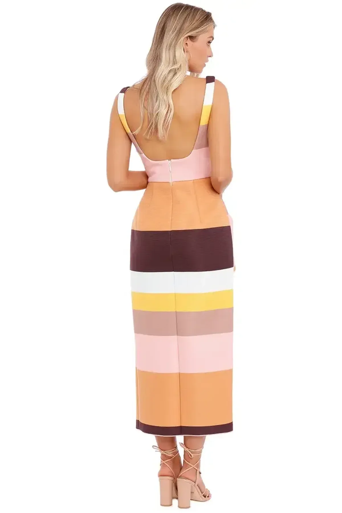 Acler Harper Midi Dress in Rainbow Stripe Size 12 - Image 3