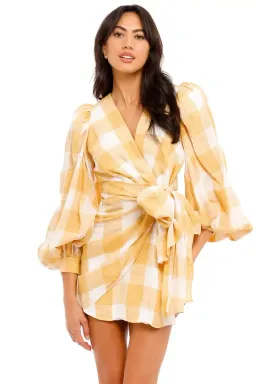 Acler Sutherland Mini Dress in Canary Check Size 10 for rent on The Volte - image 5