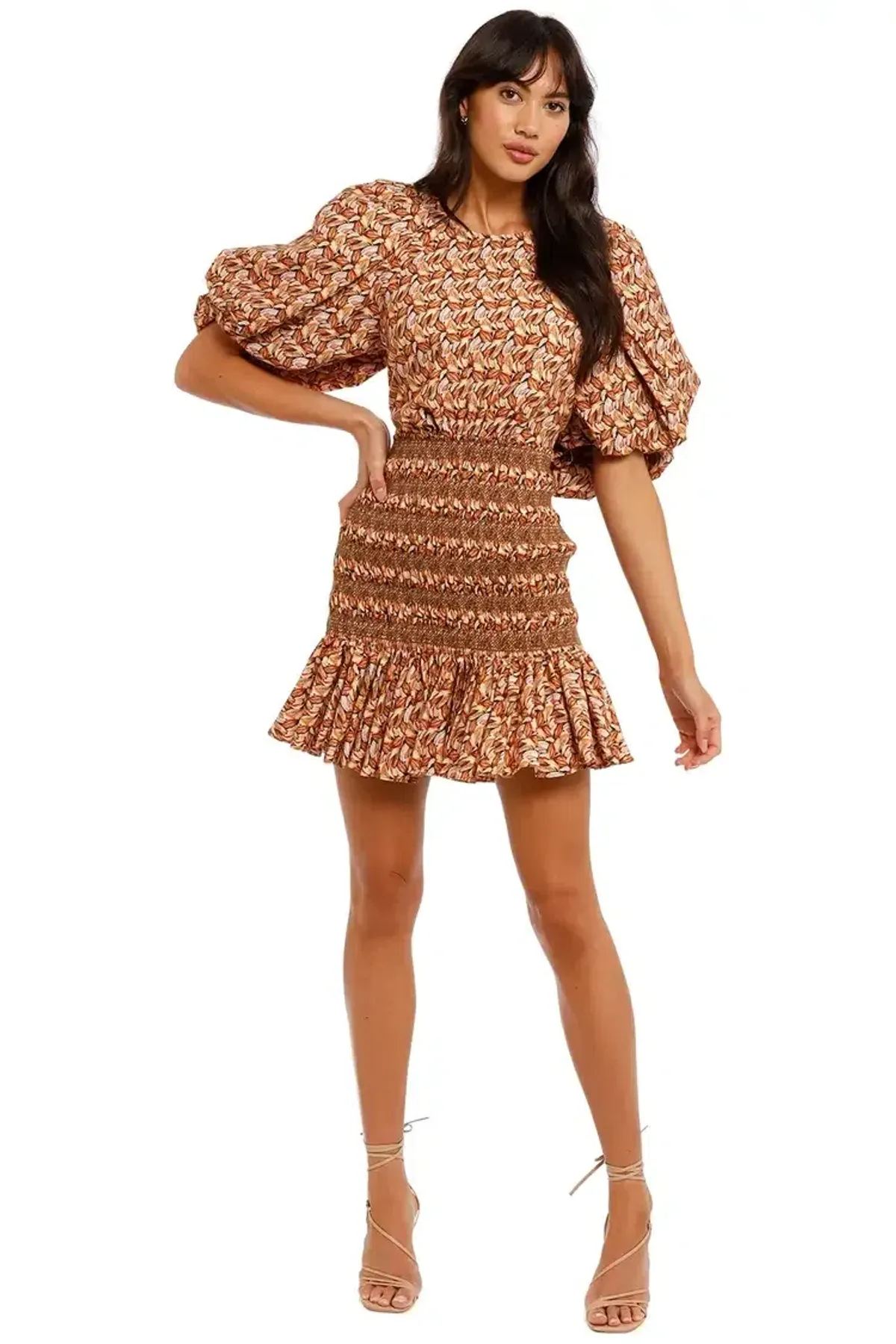 Acler Brooks Mini Dress in Neutral Leaves Print Size 6 - Image 1
