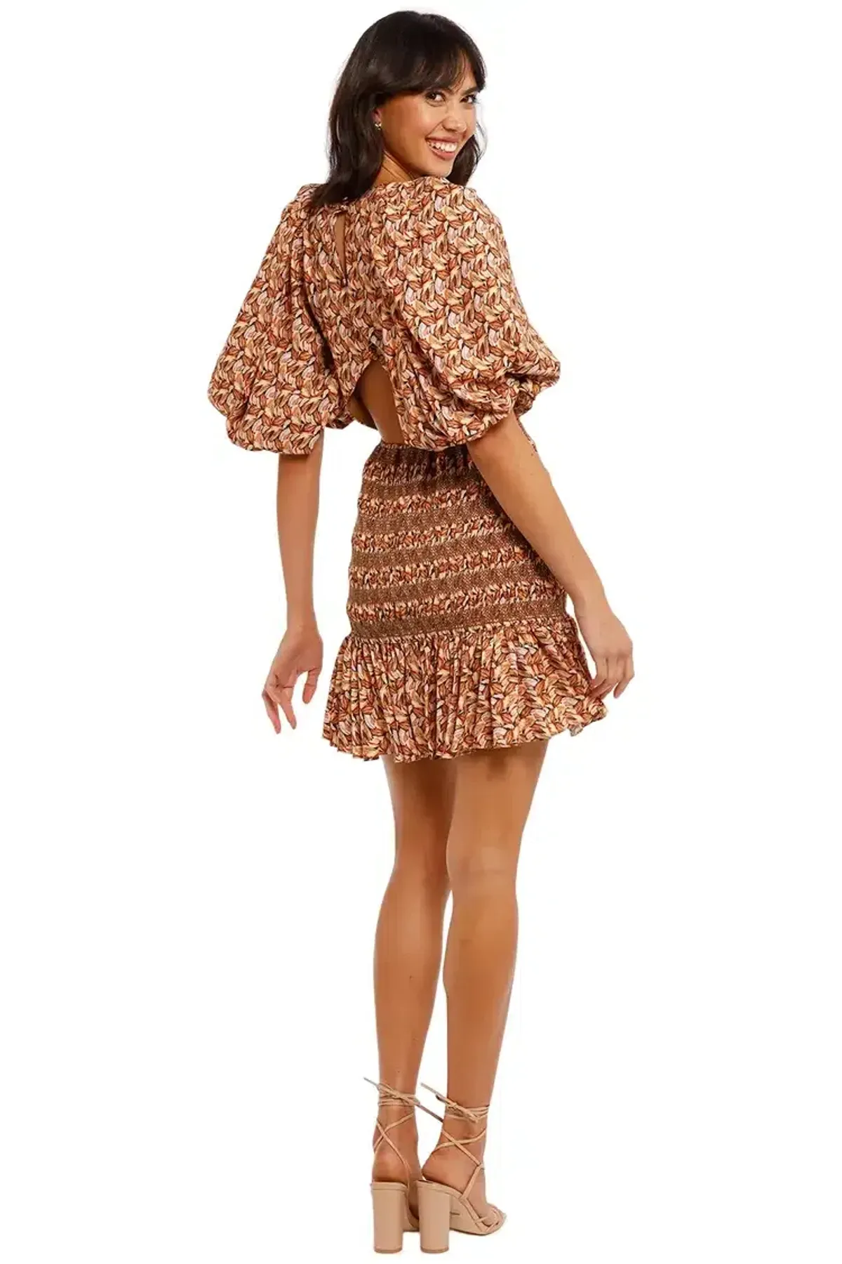 Acler Brooks Mini Dress in Neutral Leaves Print Size 6 - Image 3