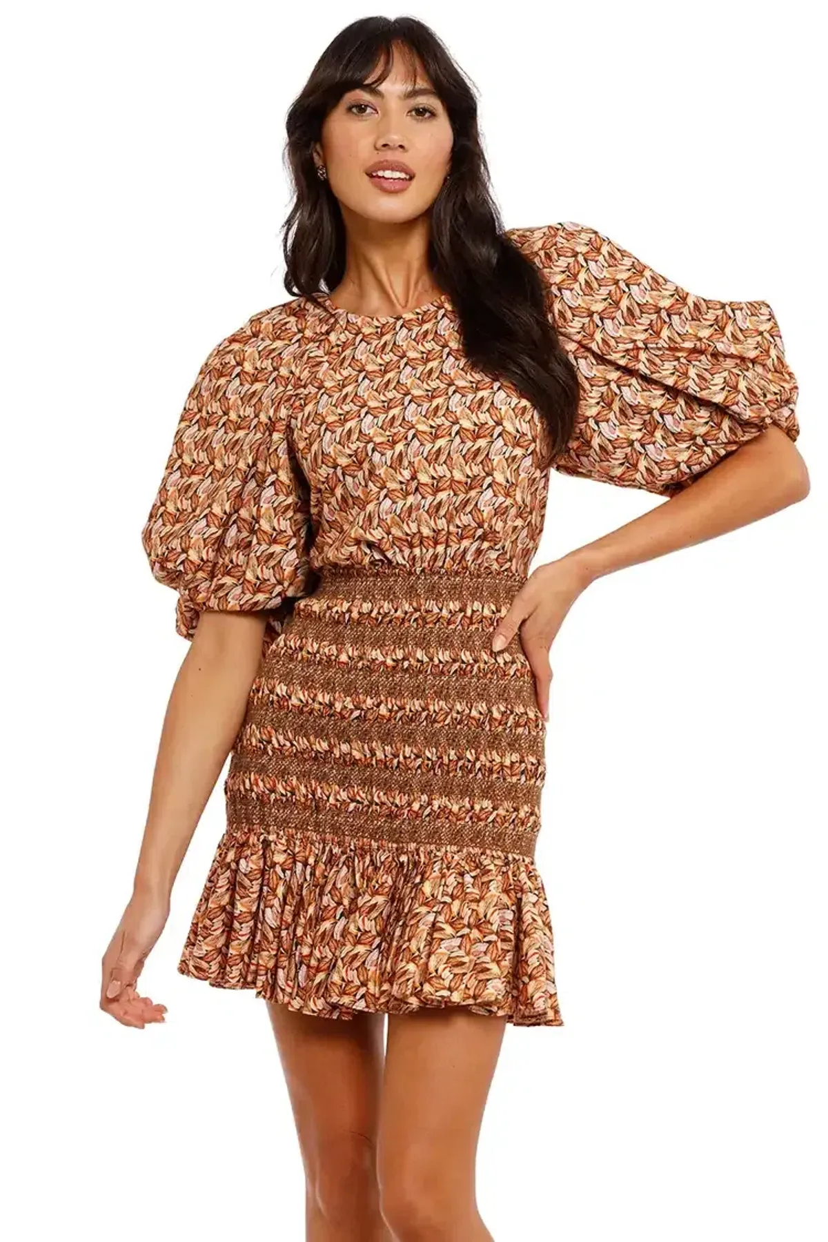 Acler Brooks Mini Dress in Neutral Leaves Print Size 6 - Image 4