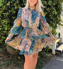 Alemais Bella Patchwork Mini Dress Floral Size 8 for rent on The Volte - image 1