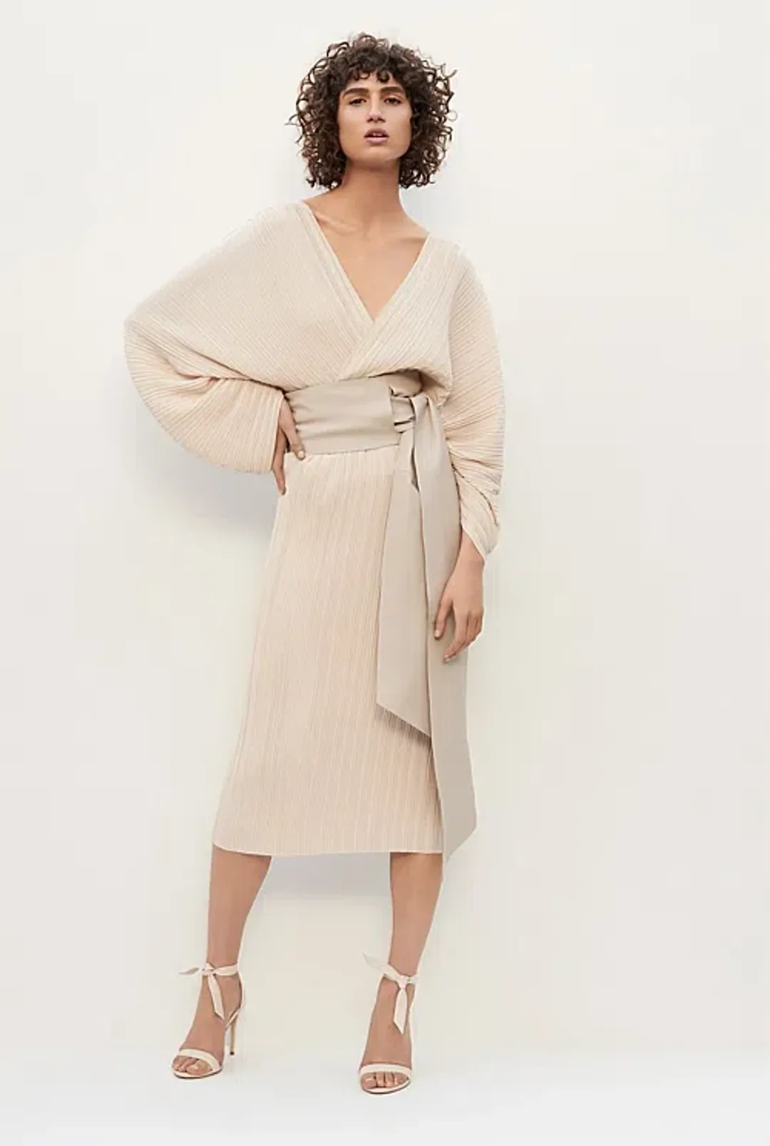 Country Road CR Capsule Belted Pleat Dress Cream Size 14 for rent on The Volte - main image