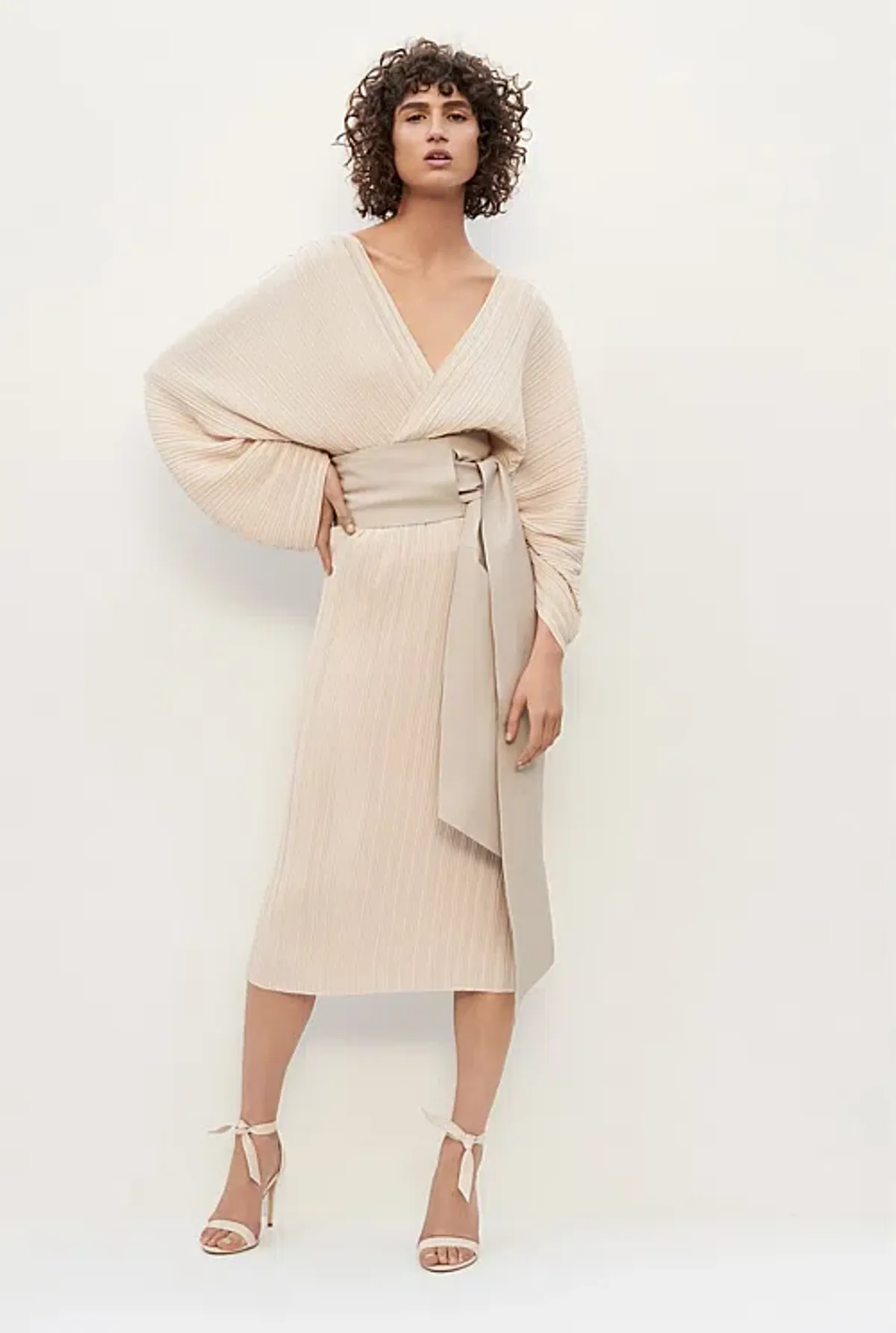 Country Road CR Capsule Belted Pleat Dress Cream Size 14 for rent on The Volte - main image