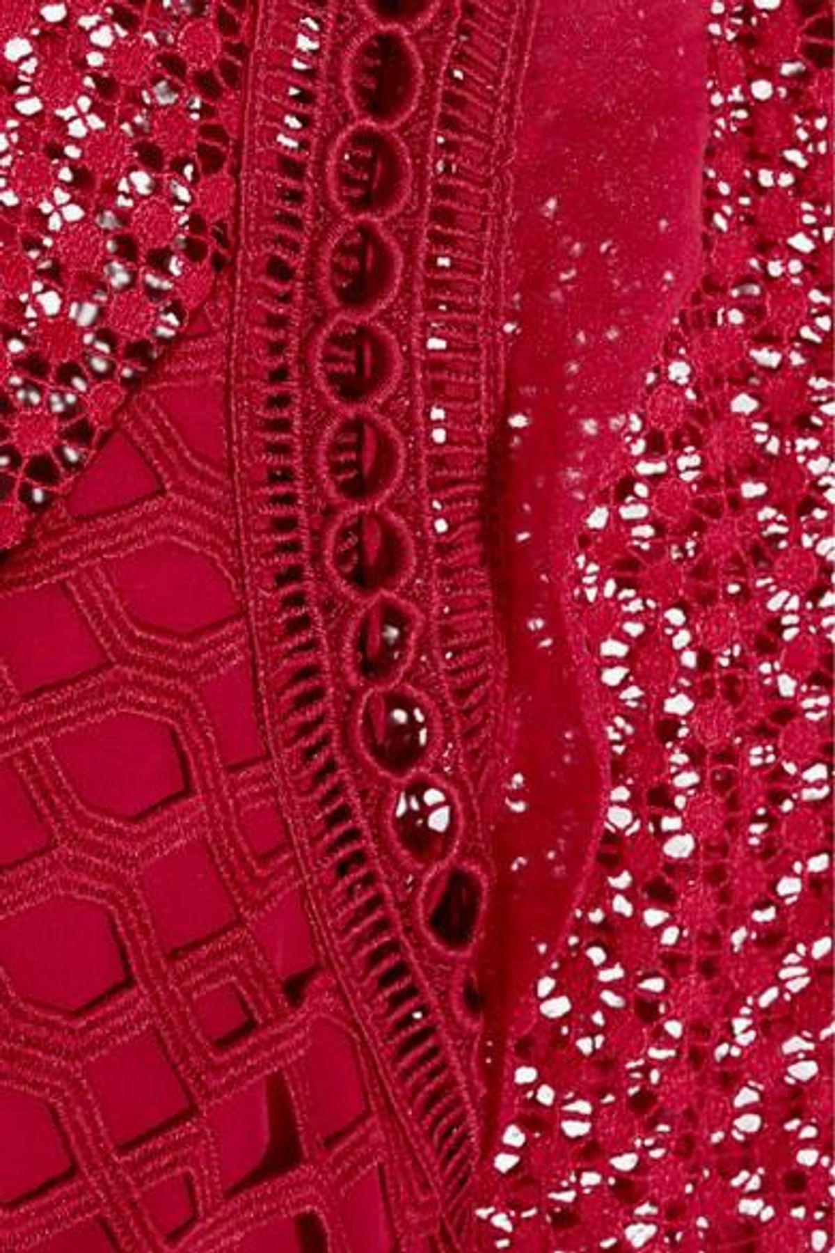 Self Portrait Ruffled Georgette-Trimmed Guipure Lace Mini Dress - Image 3