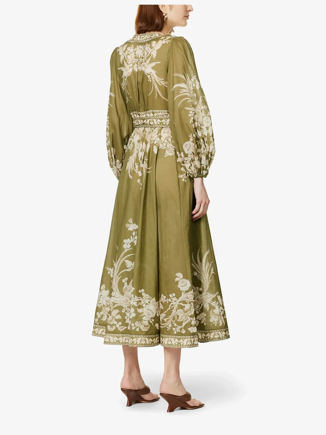 Zimmermann Anneke Floral Print Cotton Voile Wrap Midi Dress in Army Green Size 0/AU 8 for rent on The Volte - main image
