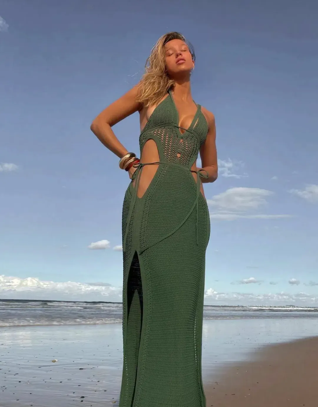 Dion Lee Crochet Tie Butterfly Dress Green Size M/AU 10 for rent on The Volte - main image