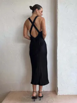 Shona Joy Camille Lace Cross Back Midi Dress Black Size 8 for rent on The Volte - image 2