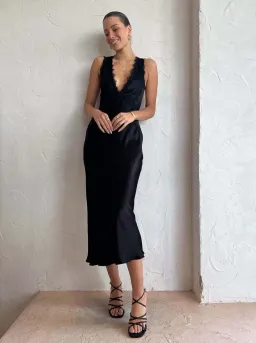 Shona Joy Camille Lace Cross Back Midi Dress Black Size 8 for rent on The Volte - image 1