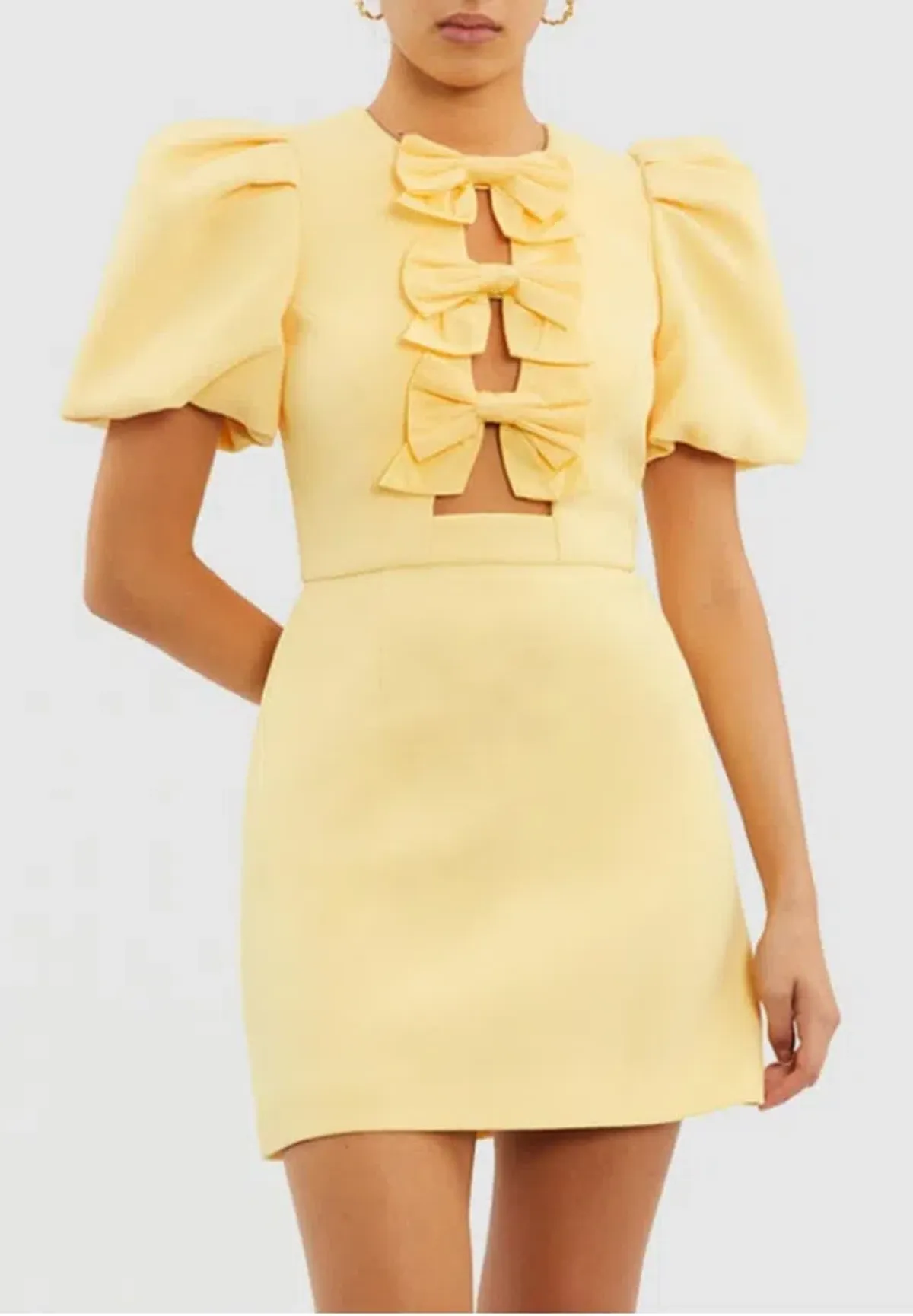 Rebecca Vallance Chloe Bow Mini Dress Yellow Size 10 - Image 4