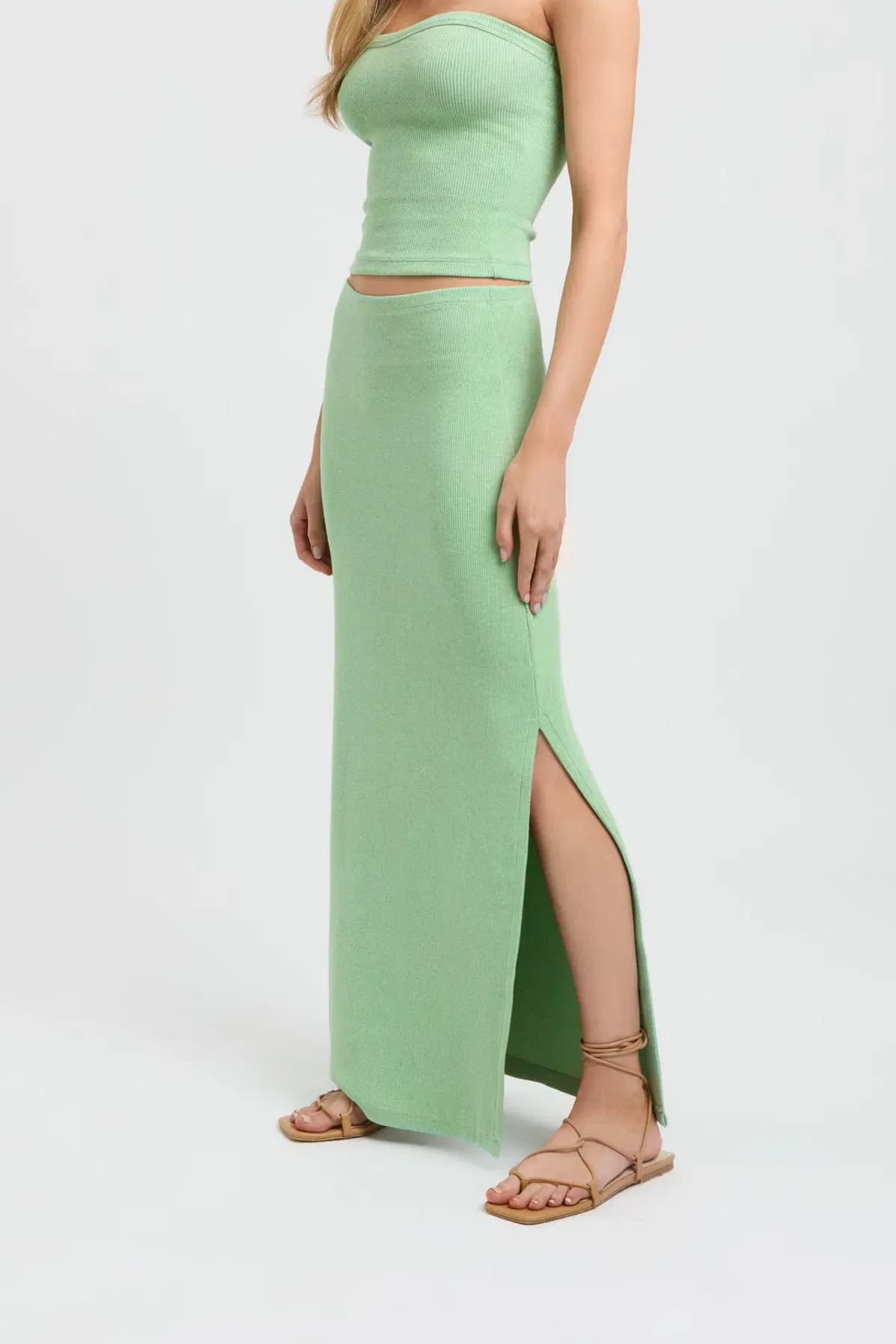 Kookai Freddie Top and Bodhi Low Rise Maxi Skirt Set Green Size 34 / AU 6 - Image 2
