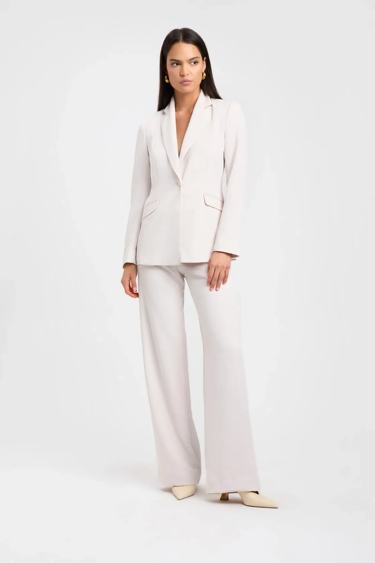 Kookai Ariel Tuxedo Blazer and Low Rise Pant Set White Sand Size 8 - Image 1