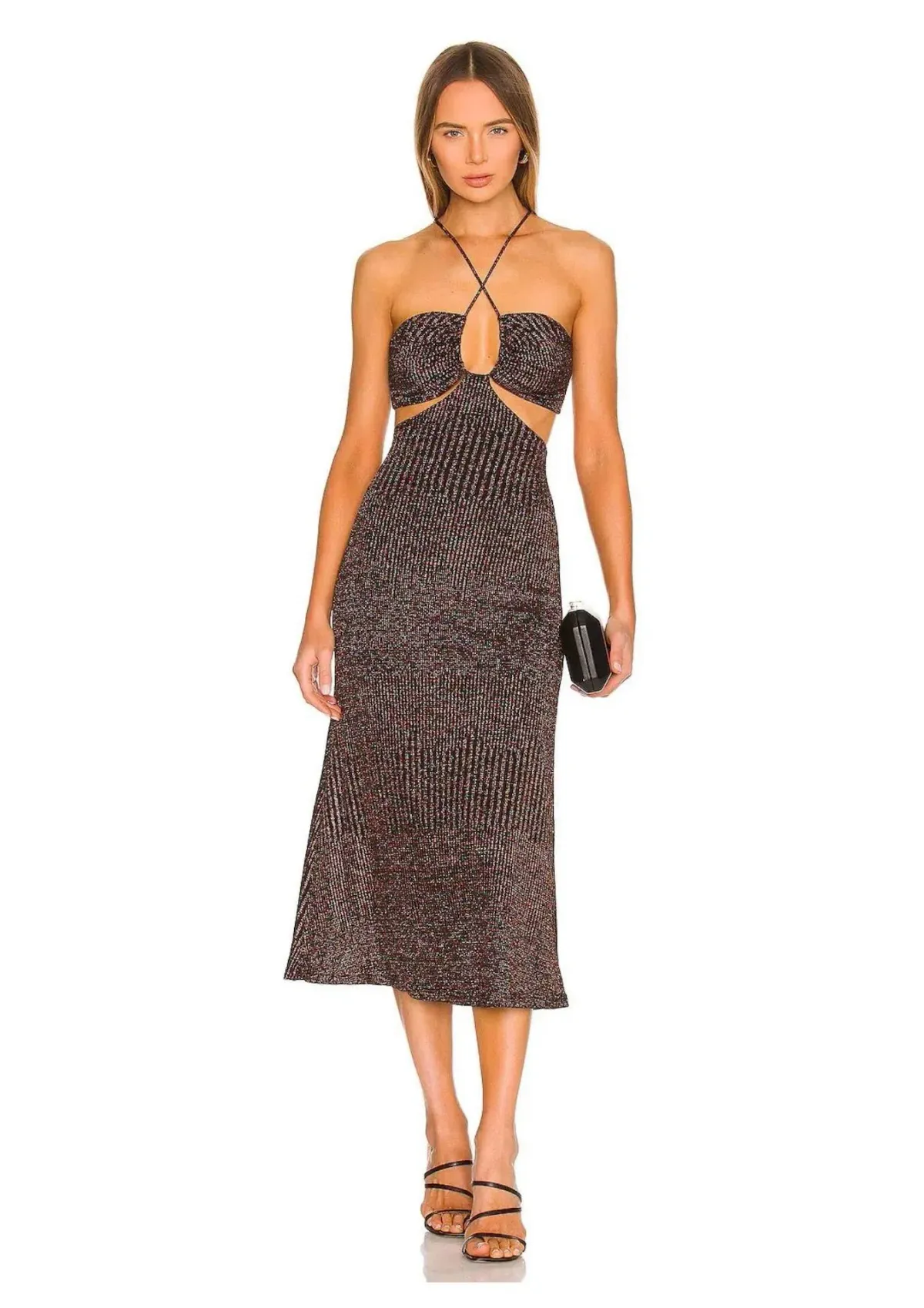 Misha Women's Dulci Cocktail Dress Metallic Stripe Size 8 for rent on The Volte - main image
