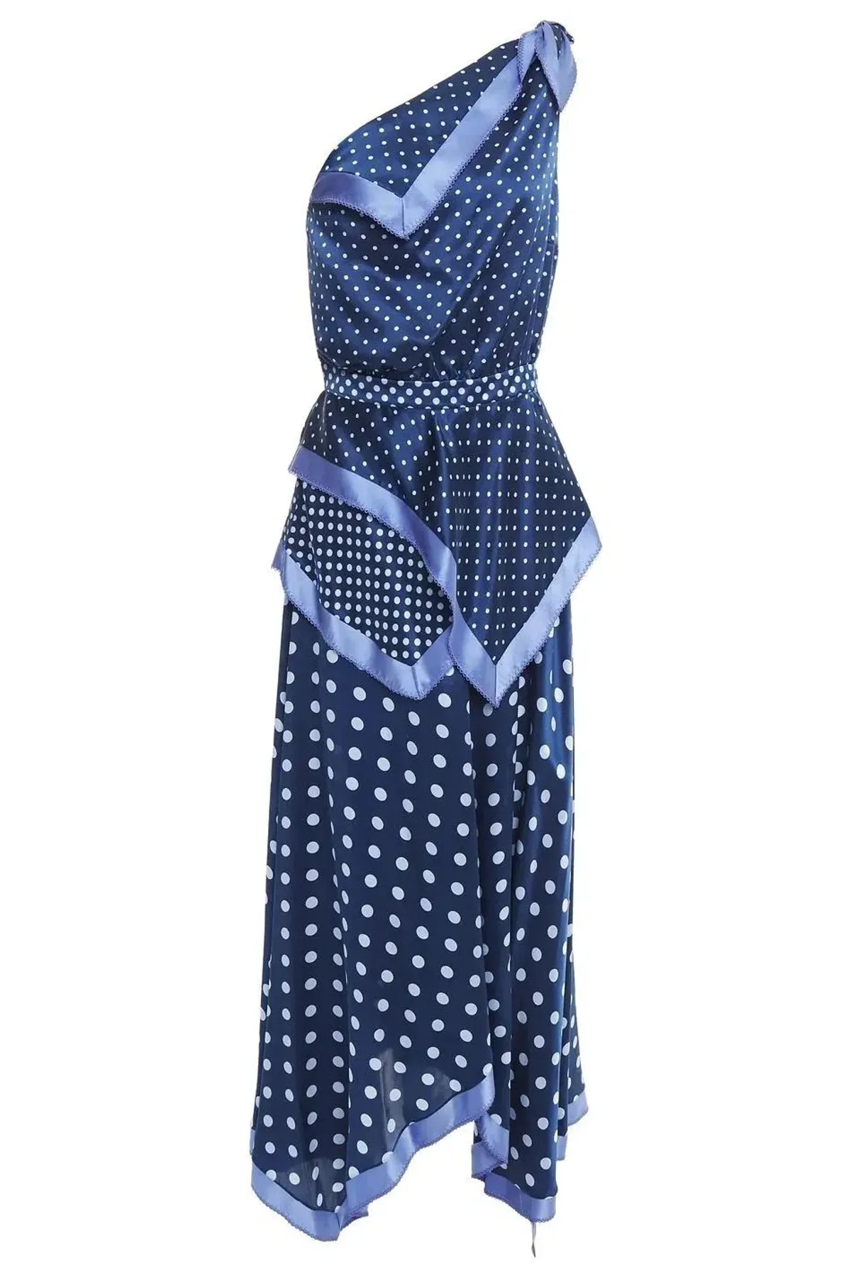 Altuzarra One Shoulder Polka Dot Silk Maxi Dress Blue Size 16/18 - Image 3
