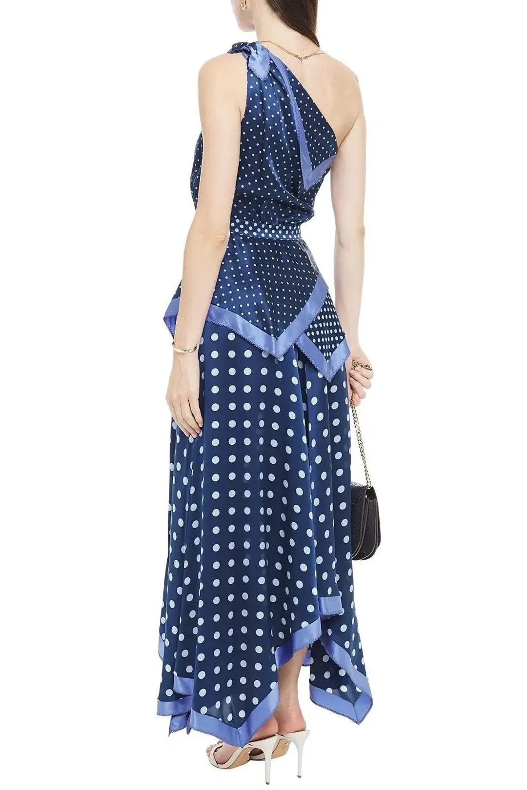 Altuzarra One Shoulder Polka Dot Silk Maxi Dress Blue Size 16/18 for rent on The Volte - main image