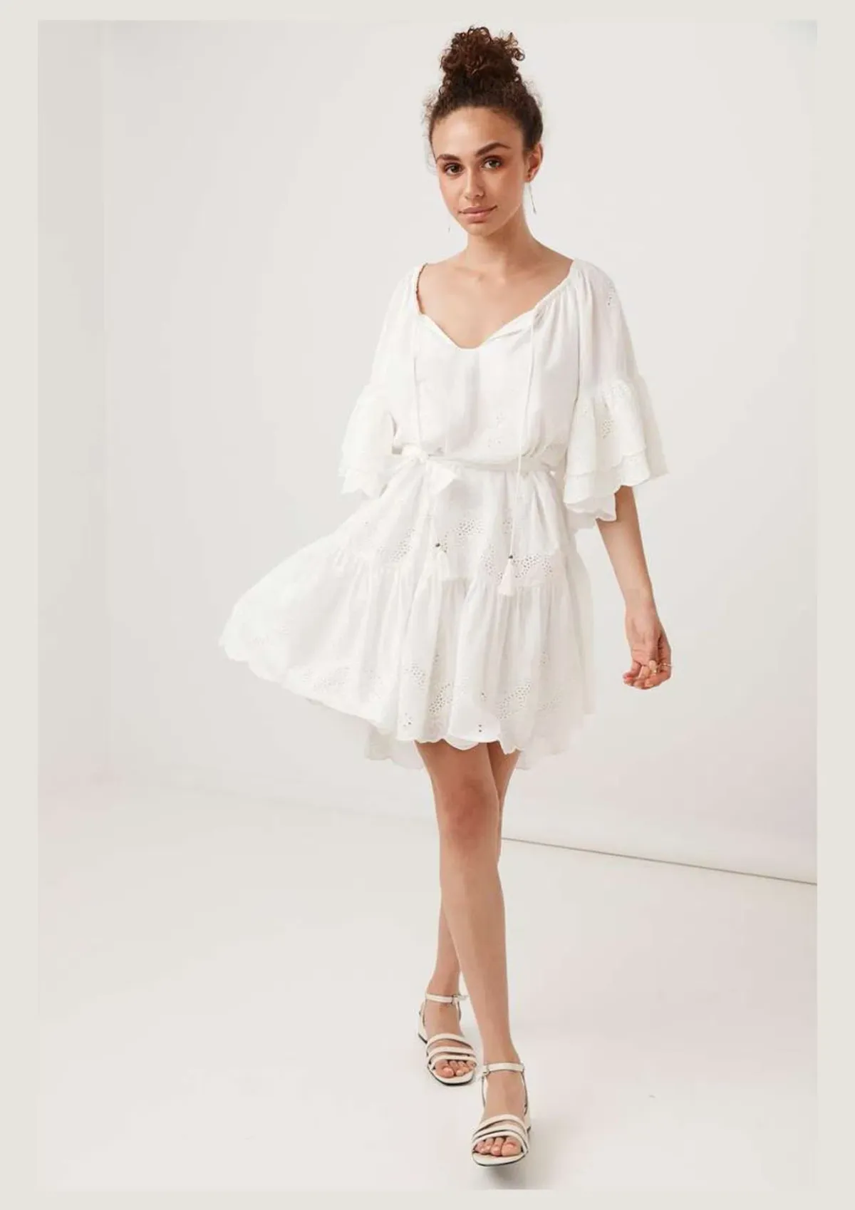 Spell Capulet Broderie Anglaise Frill Smock Mini Dress White Size L / AU 12 for rent on The Volte - main image