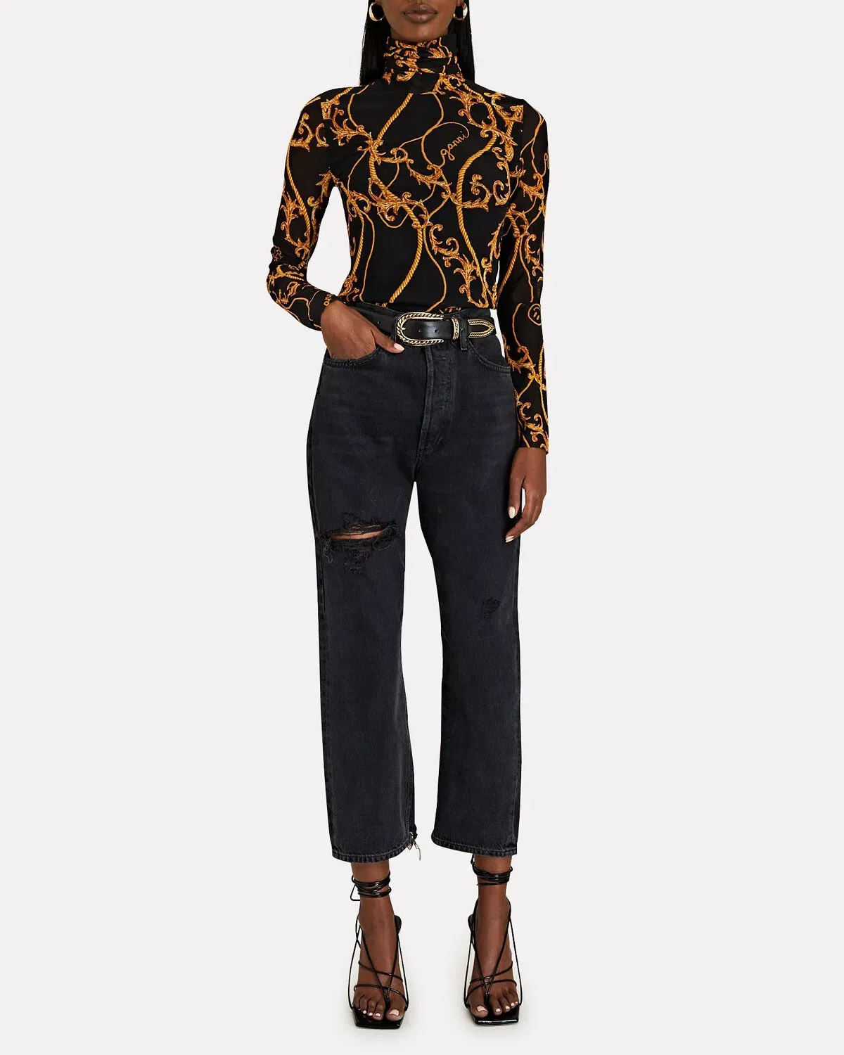 Ganni Printed Mesh Turtleneck Top Size 8 for rent on The Volte - main image