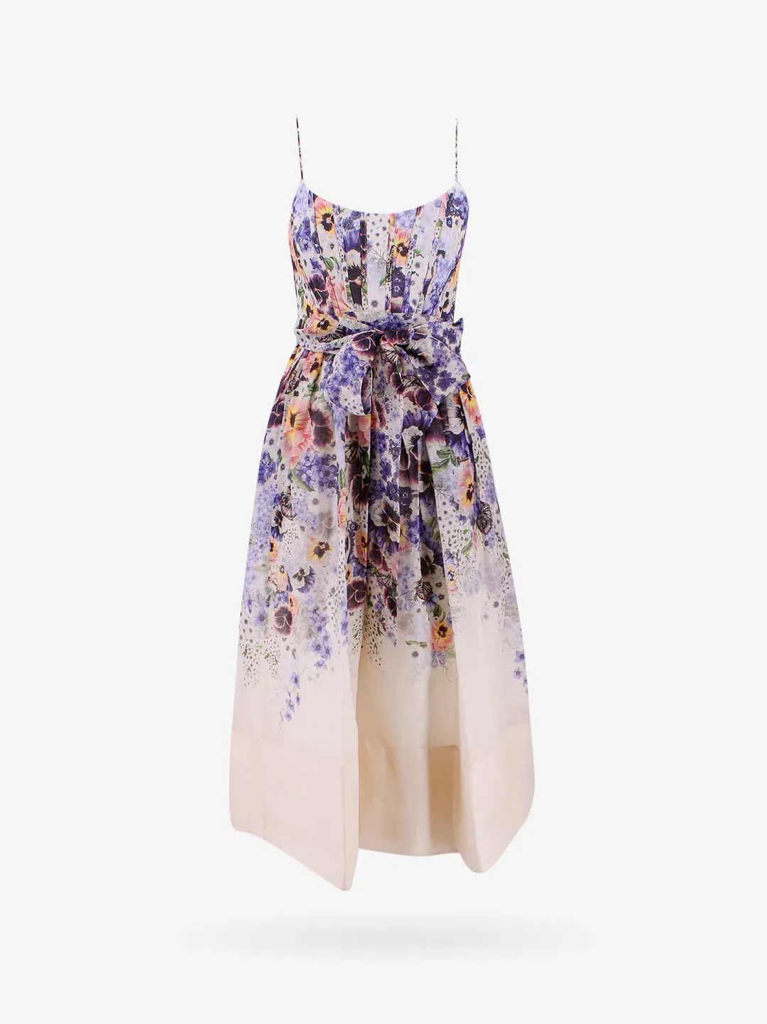 Zimmermann Tama Corset Midi Dress Purple Pansy Floral Print Size 2 / 12 AU for rent on The Volte - main image