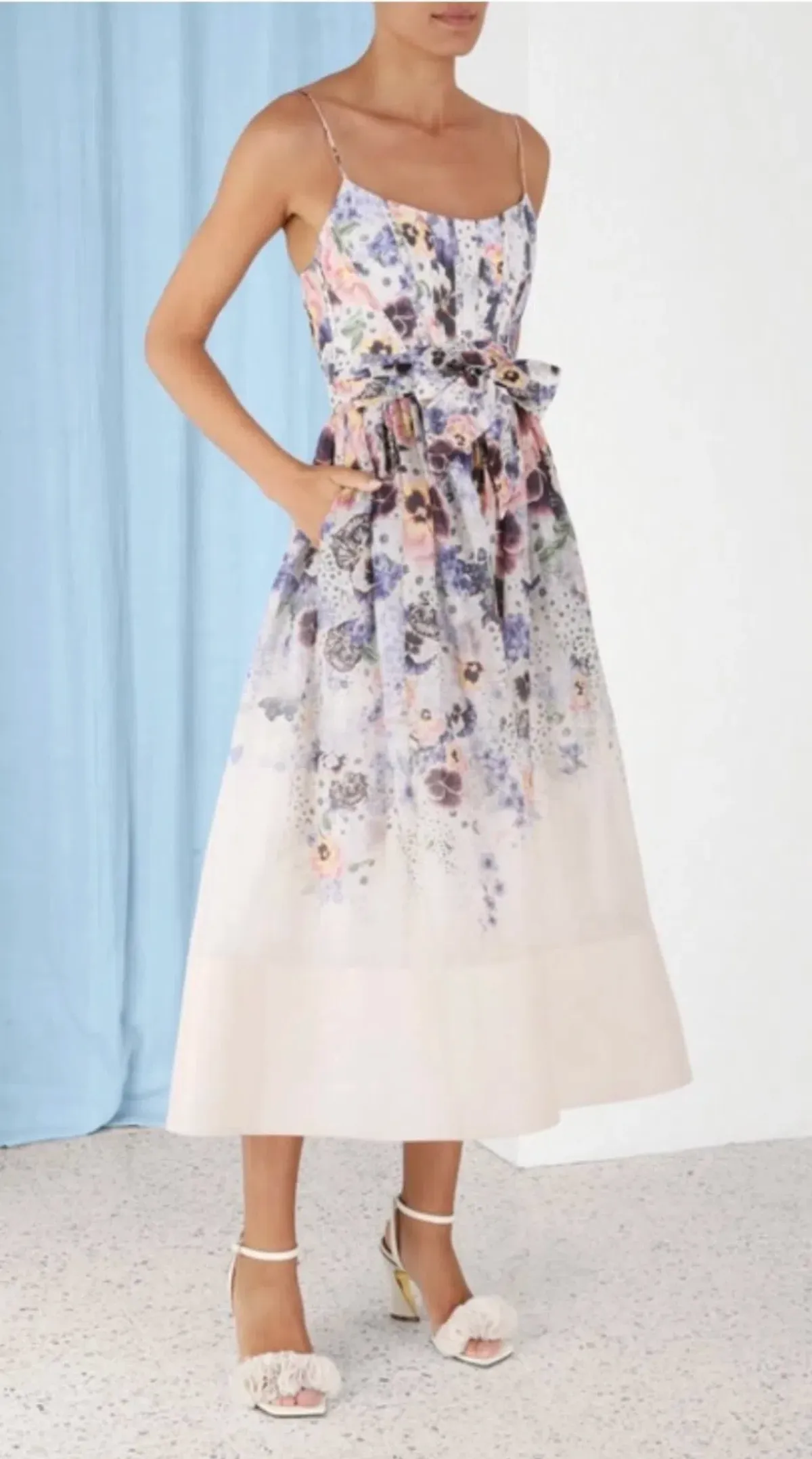 Zimmermann Tama Corset Midi Dress Purple Pansy Floral Print Size 2 / 12 AU - Image 4