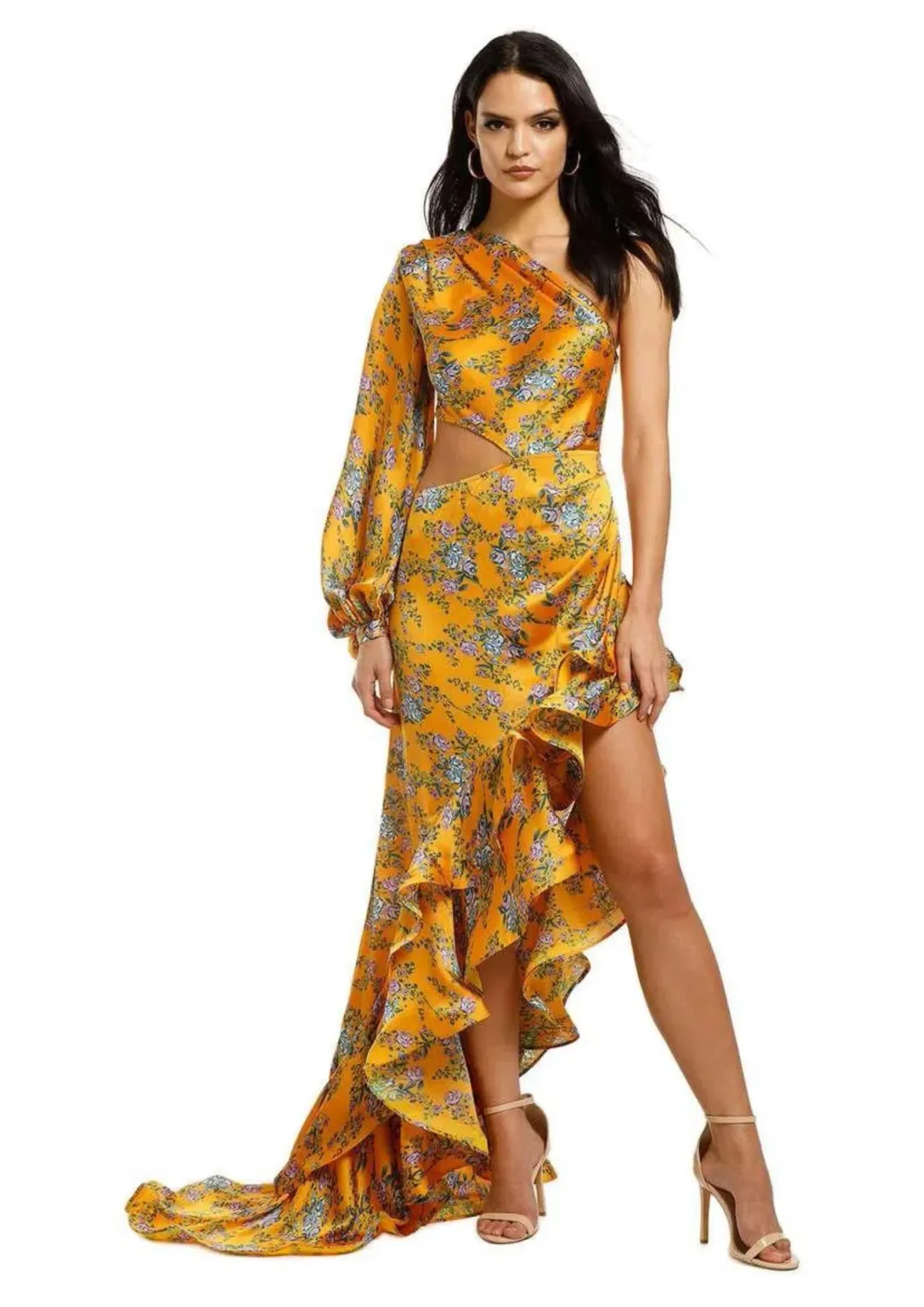 Bronx and Banco Hanna Gown Yellow Floral Size 8 for rent on The Volte - main image