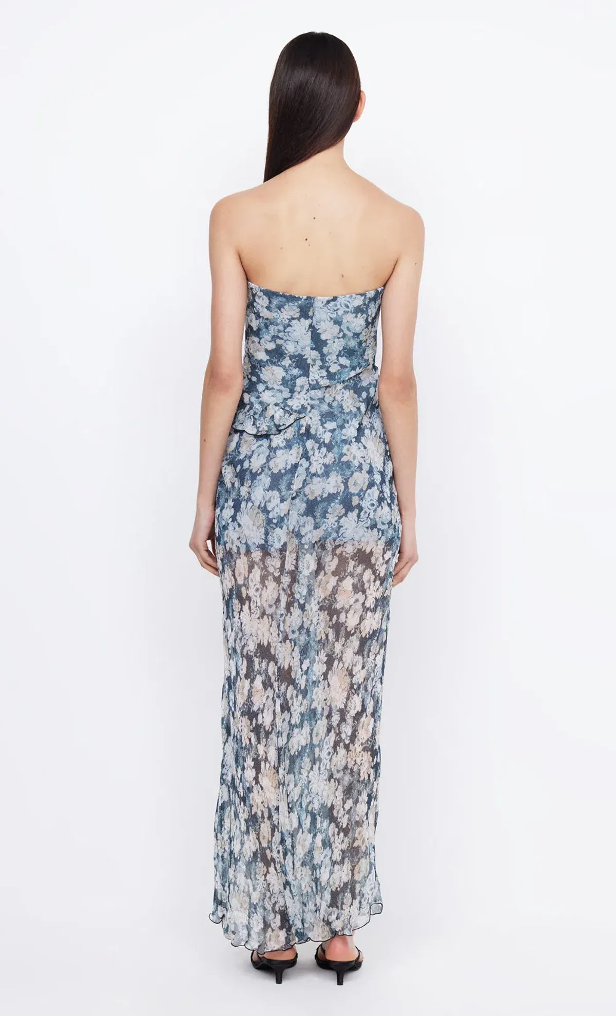 Bec & Bridge Opal Strapless Frill Ruffle Maxi Dress Denim Floral Size 6 - Image 5