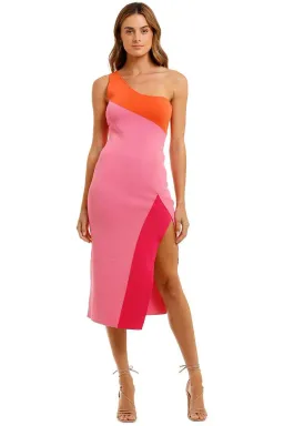 By Johnny Summer Splice Asymmetric Knit Midi Dress Pink Size 14 for rent on The Volte - image 1