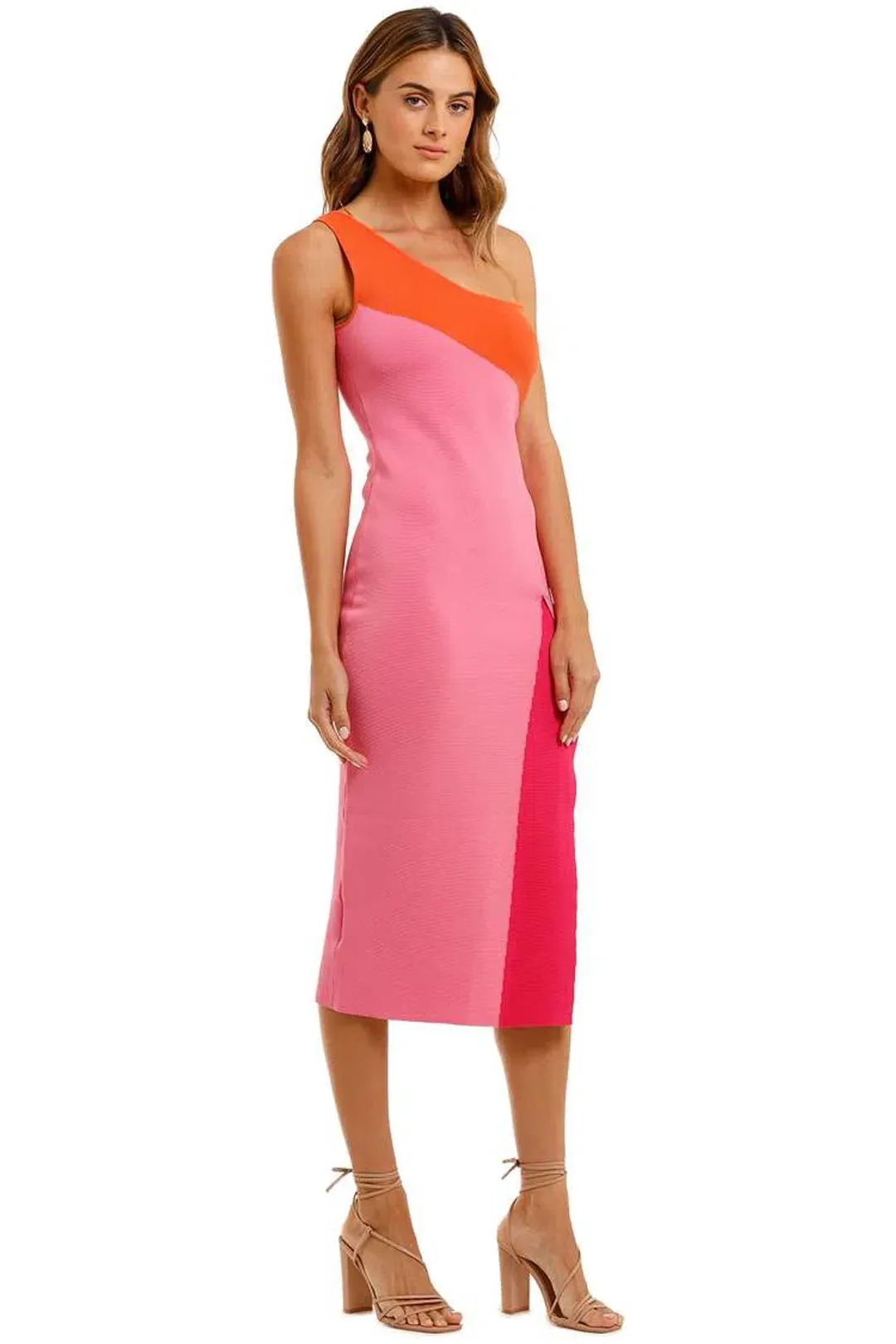 By Johnny Summer Splice Asymmetric Knit Midi Dress Pink Size 14 for rent on The Volte - main image