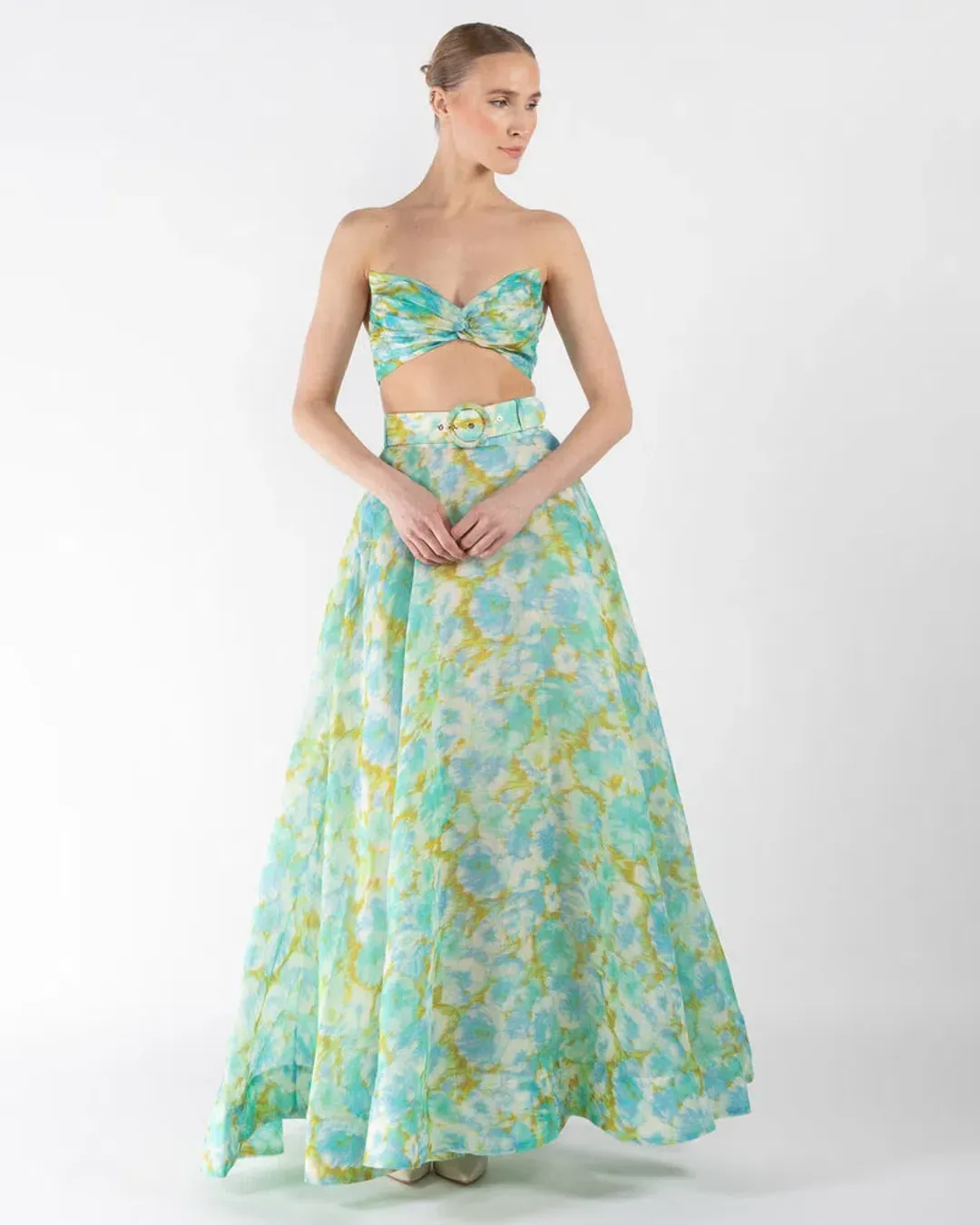 Zimmermann High Tide Crop Bodice And Ikat Maxi Skirt Set Floral Size 0/Au 8 for rent on The Volte - main image