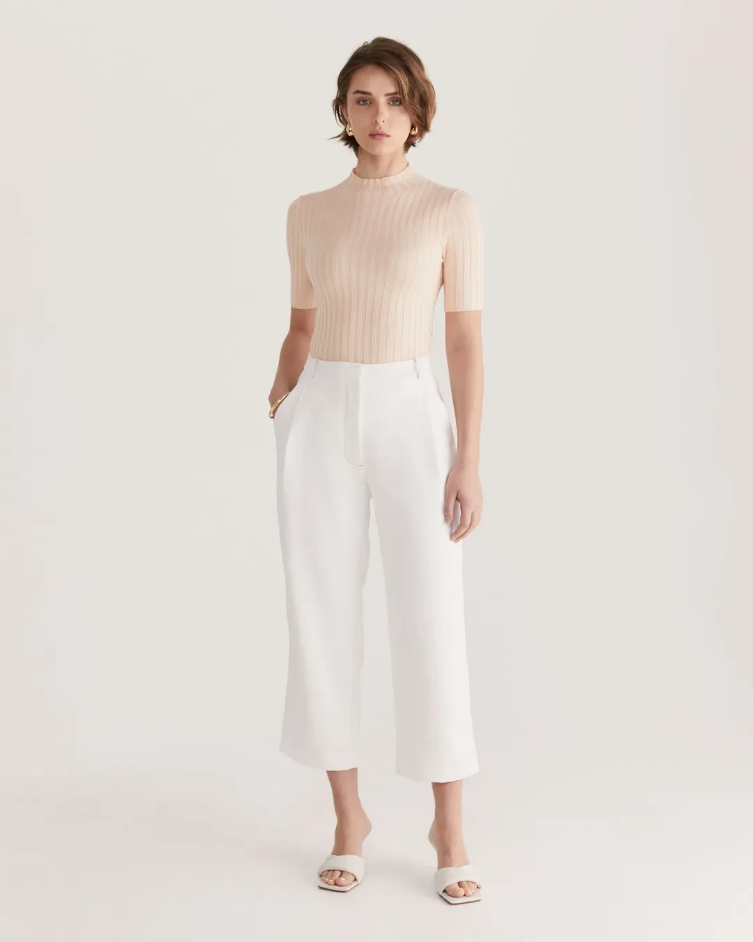 Saba Women's Dharma Tuck Front Culotte in Alabaster White Size AU 12 for rent on The Volte - main image