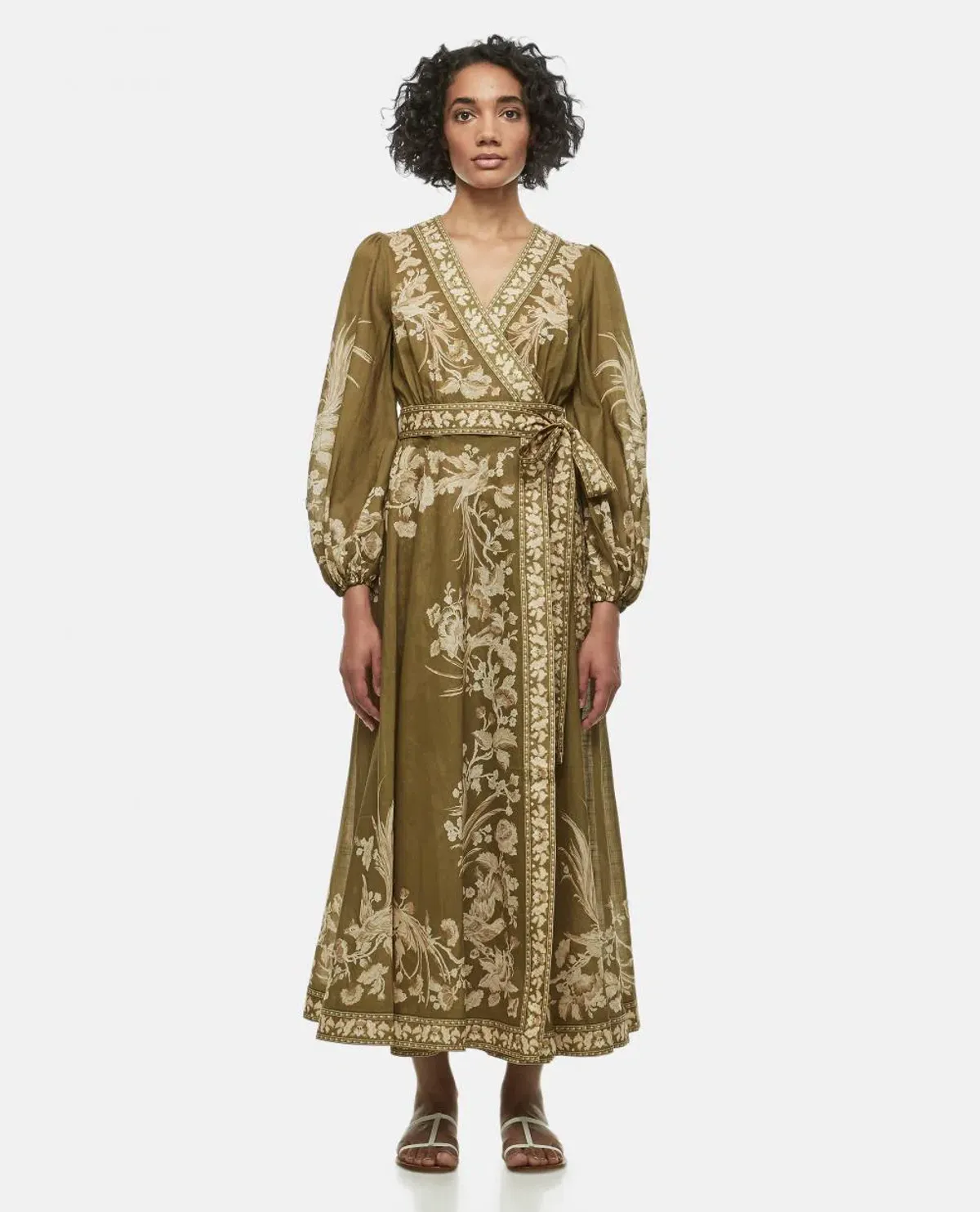 Zimmermann Anneke Cotton Voile Wrap Midi Dress in Olive Green Size 2/Au 12 for rent on The Volte - main image