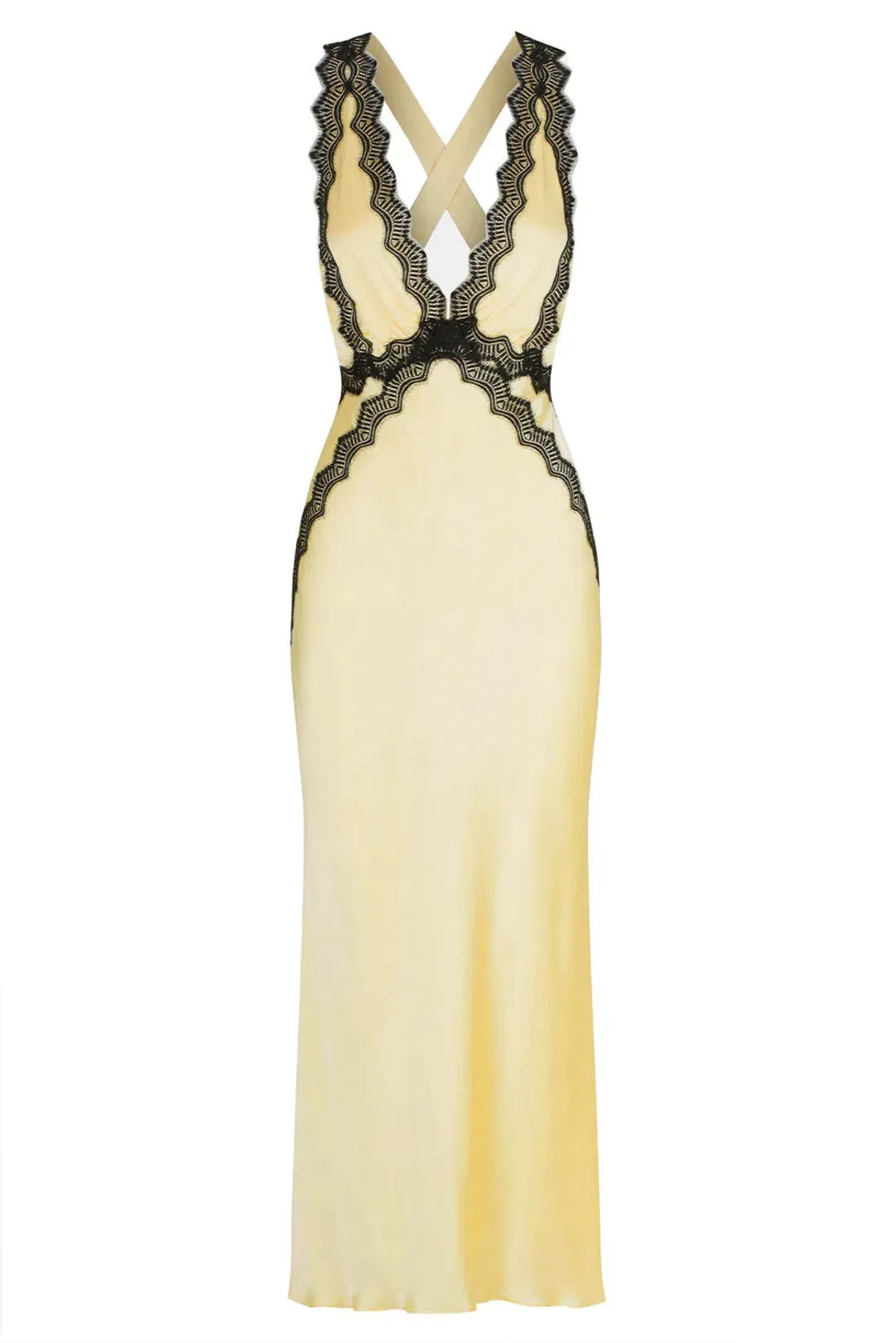 Shona Joy Camille Lace Cross back Midi Dress Limoncello/Black Size 6 for rent on The Volte - main image