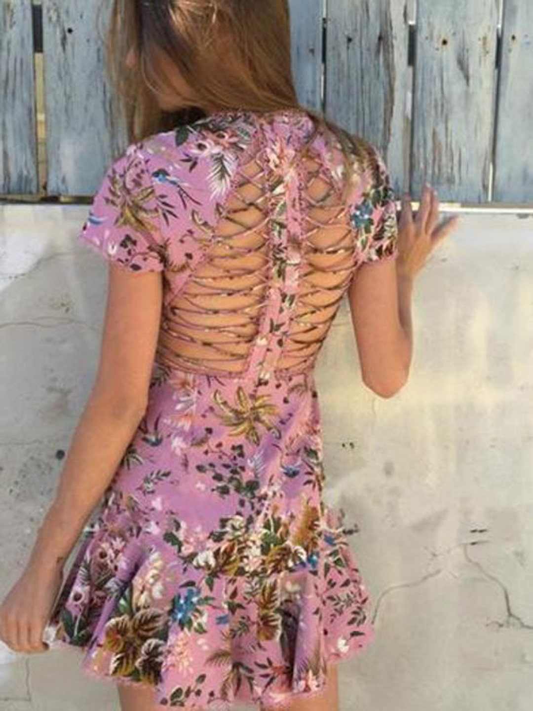 Zimmermann Tropicale Lattice Mini Dress Pink Floral Size 6 for rent on The Volte - main image