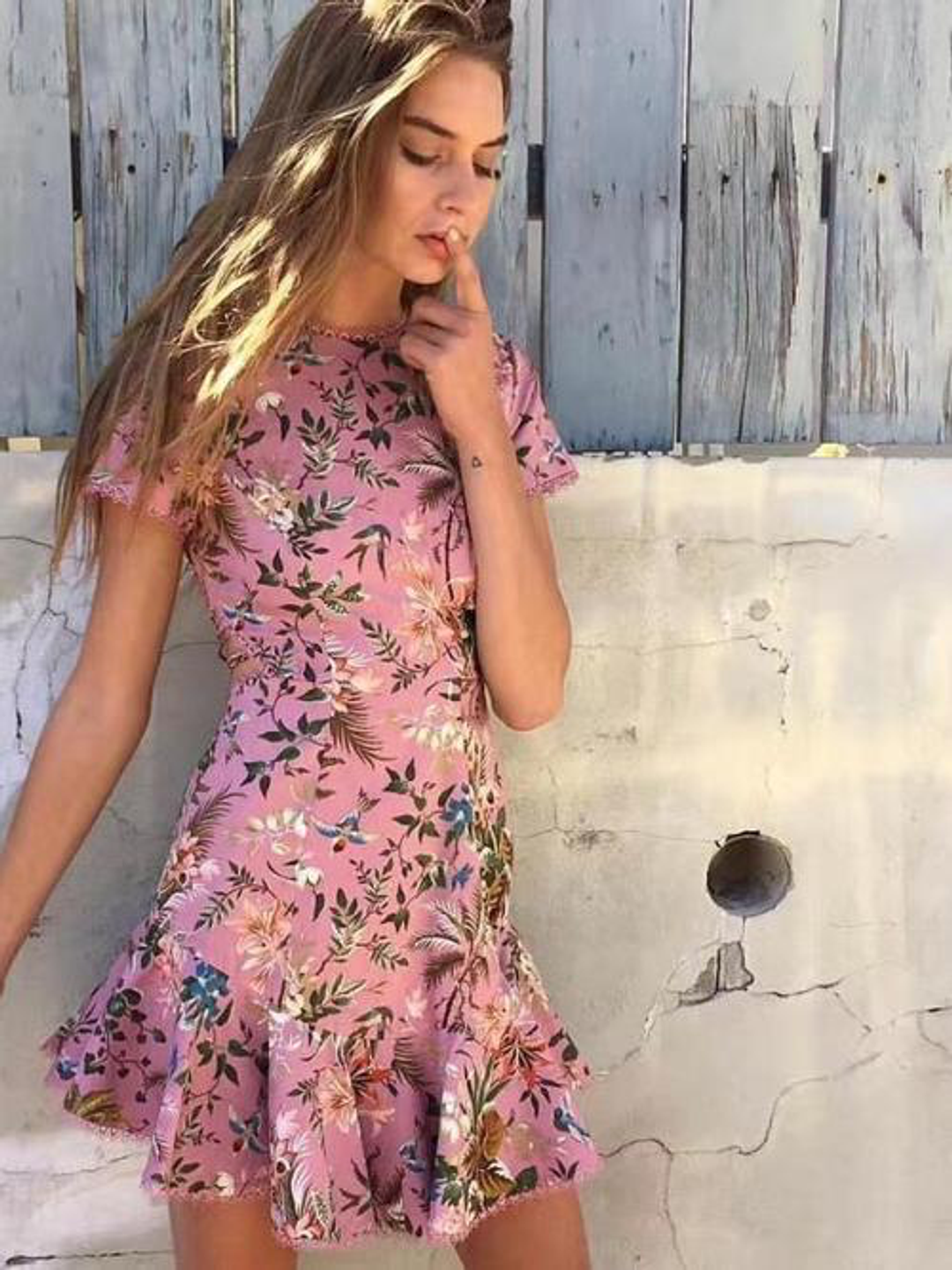 Zimmermann Tropicale Lattice Mini Dress Pink Floral Size 6 for rent on The Volte - main image
