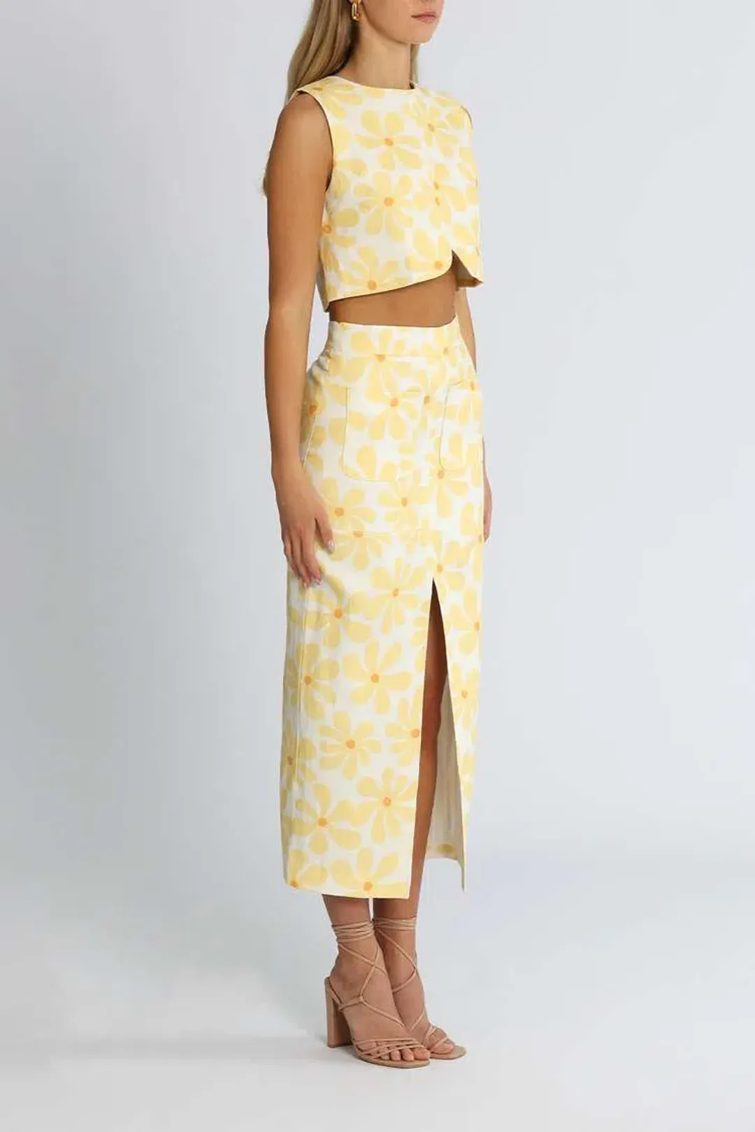 By Johnny Callie Sun Crop and Skirt Set Yellow Print Size 6 for rent on The Volte - main image